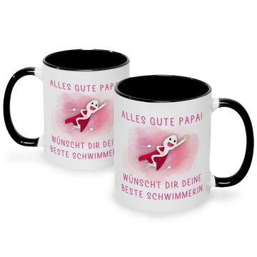 GRAVURZEILE Tasse mit Spruch - Alles Gute von deinem besten Schwimmer, Keramik, Mädchen - Farbe: Schwarz & Weiß