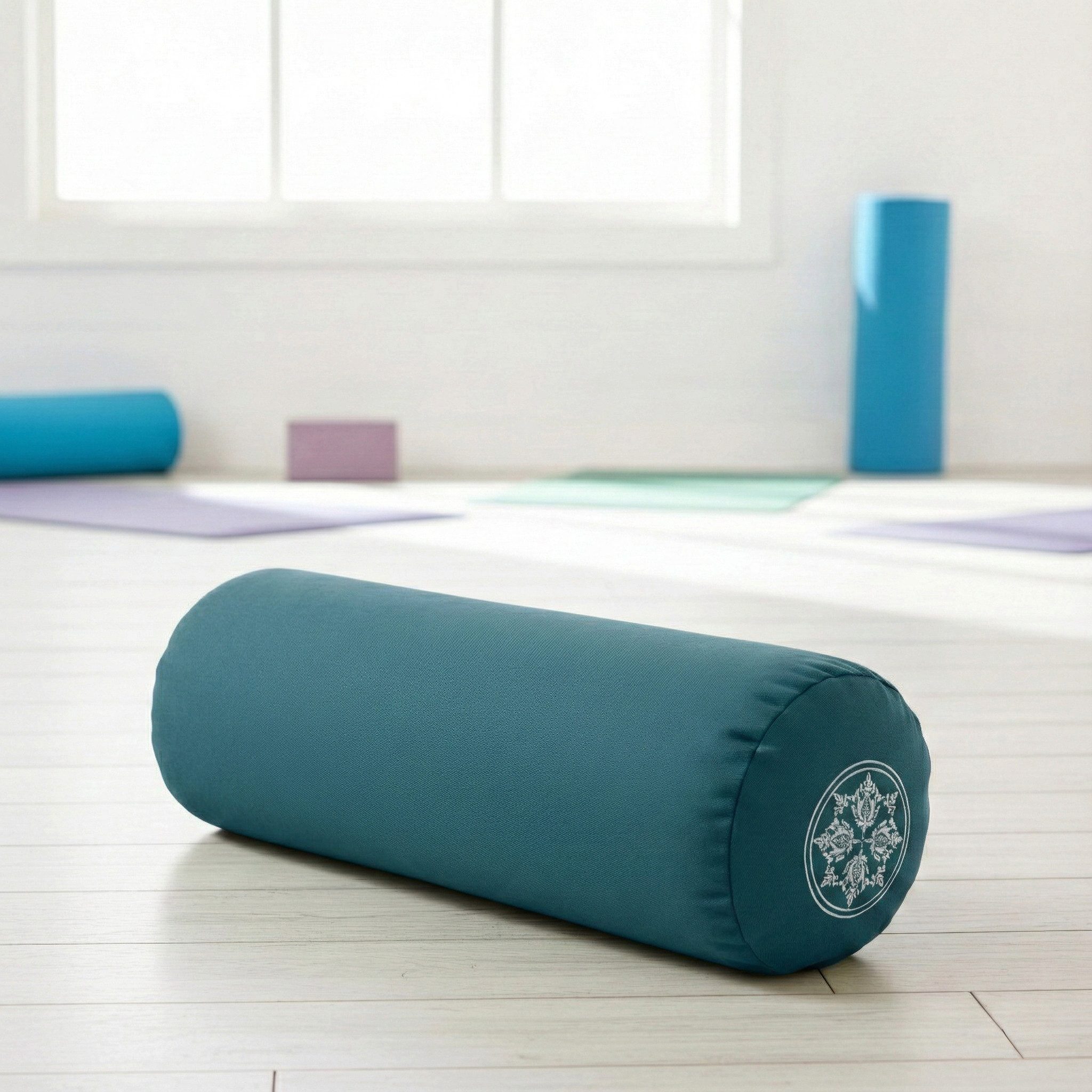 Yogishop Yogakissen Yoga-Bolster rund - vintage - organic cotton, Bolster aus Bio-Baumwolle, ideal für Yin & Restorative Yoga