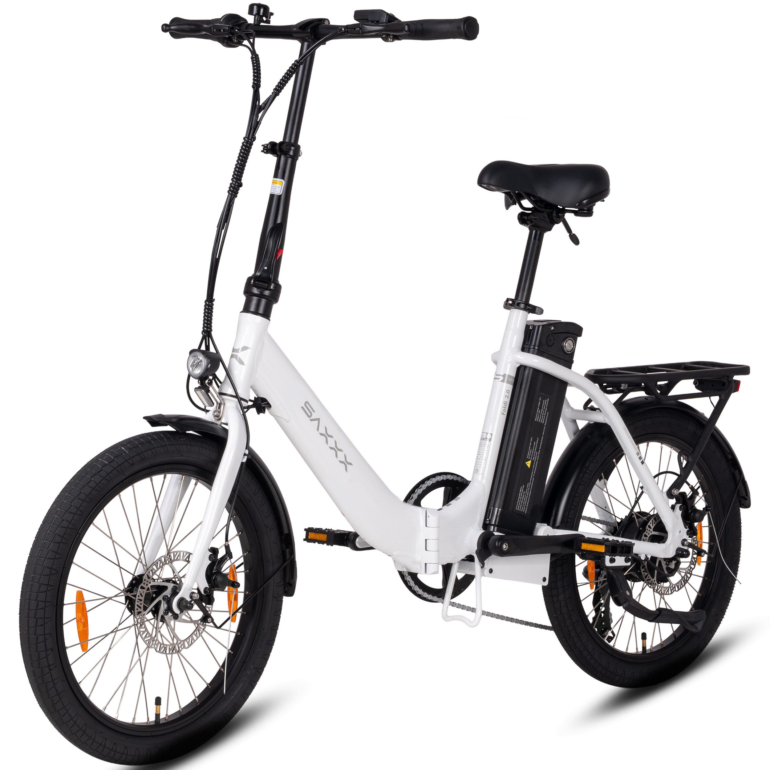 SAXXX E-Bike Klapprad 20 Zoll, Faltrad, max. 90km, Elektrofahrrad für Damen und Herren, 7 Gang Shimano SL-RV300-7R Schaltwerk, Kettenschaltung, Heckmotor, 460 Wh, nur 23kg, RH: 42cm, bis zu 130kg, Pedelec, E-Citybike mit Tiefeinstieg