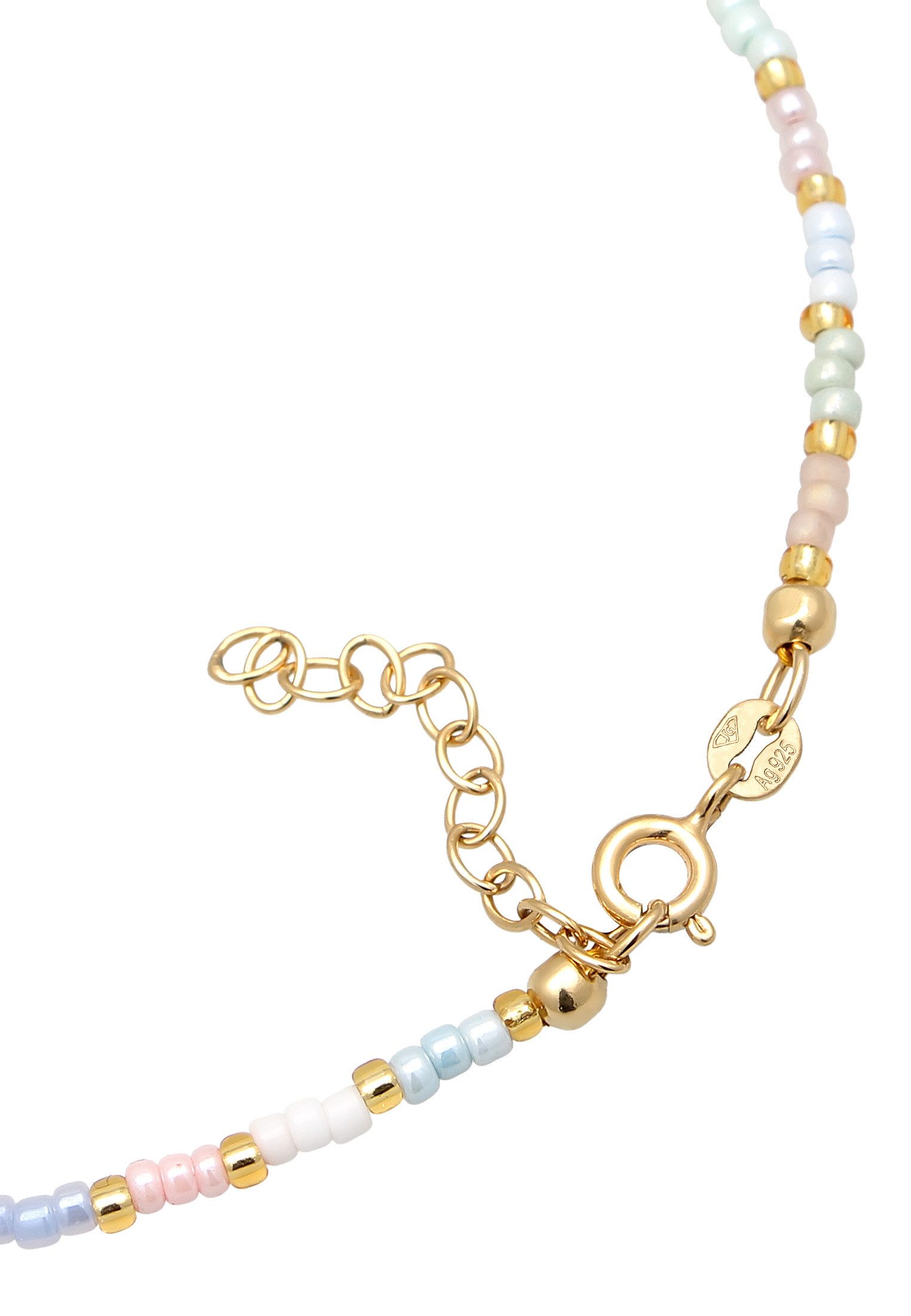 Elli Fußkette Glasperlen Pastell Sommeraccessoire 925 Sterling Silber