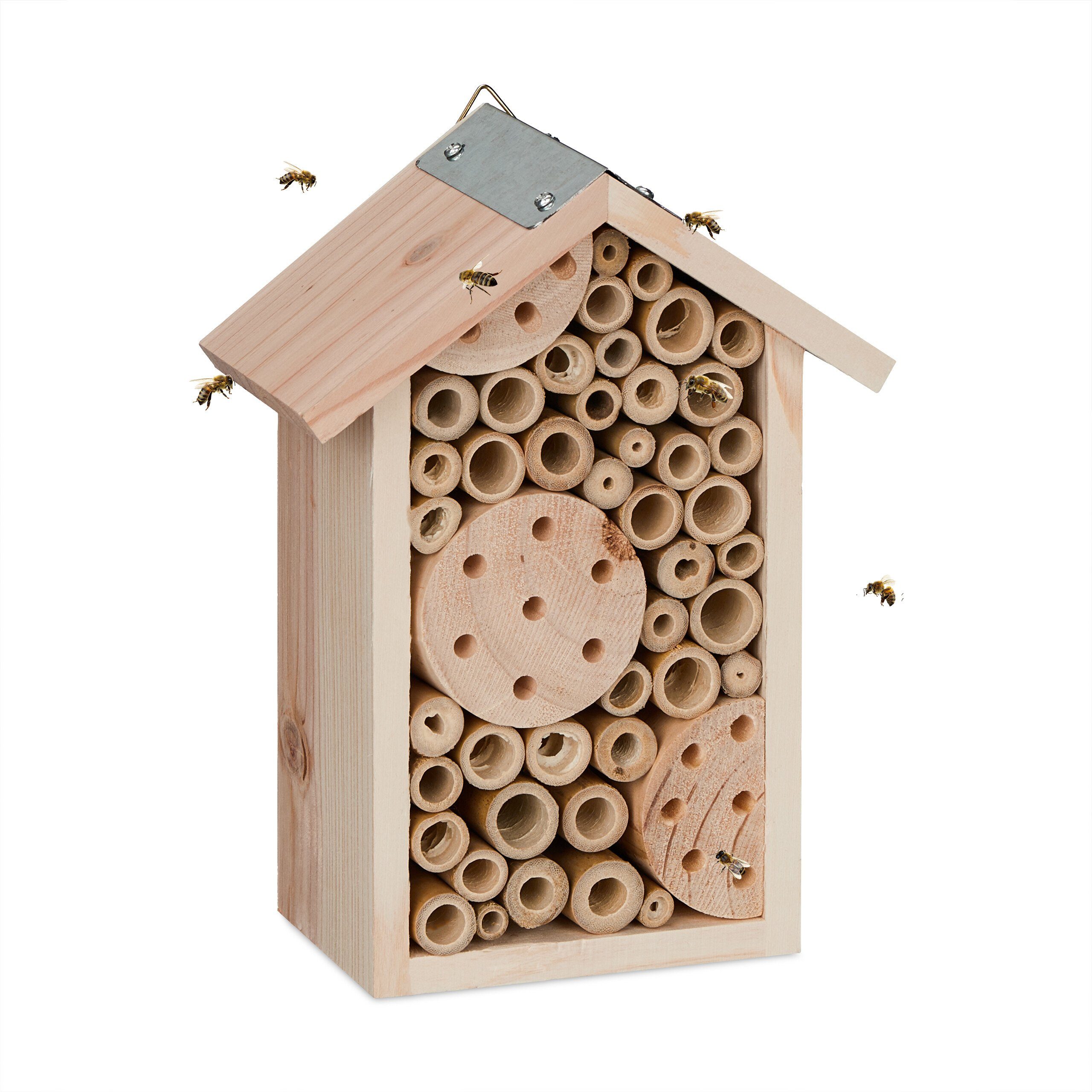 relaxdays Insektenhotel Bienenhotel mit Bambusröhrchen, (1-St)