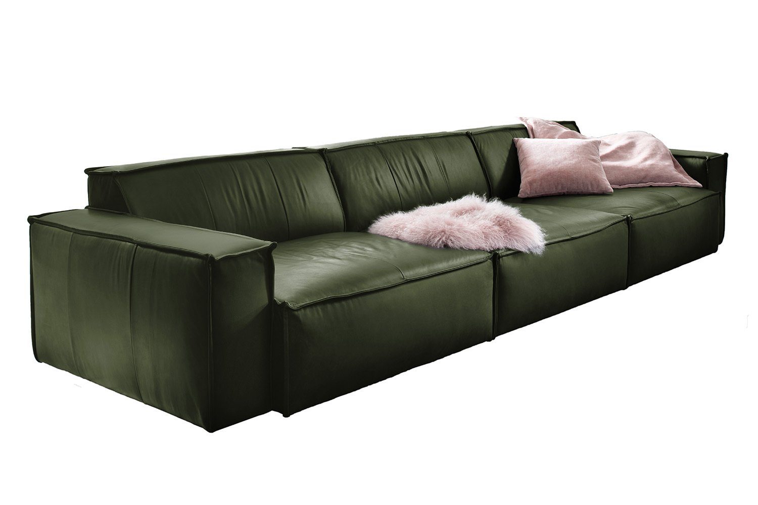 KAWOLA Sofa SAMU, Riesensofa Leder verschiedene Farben grün