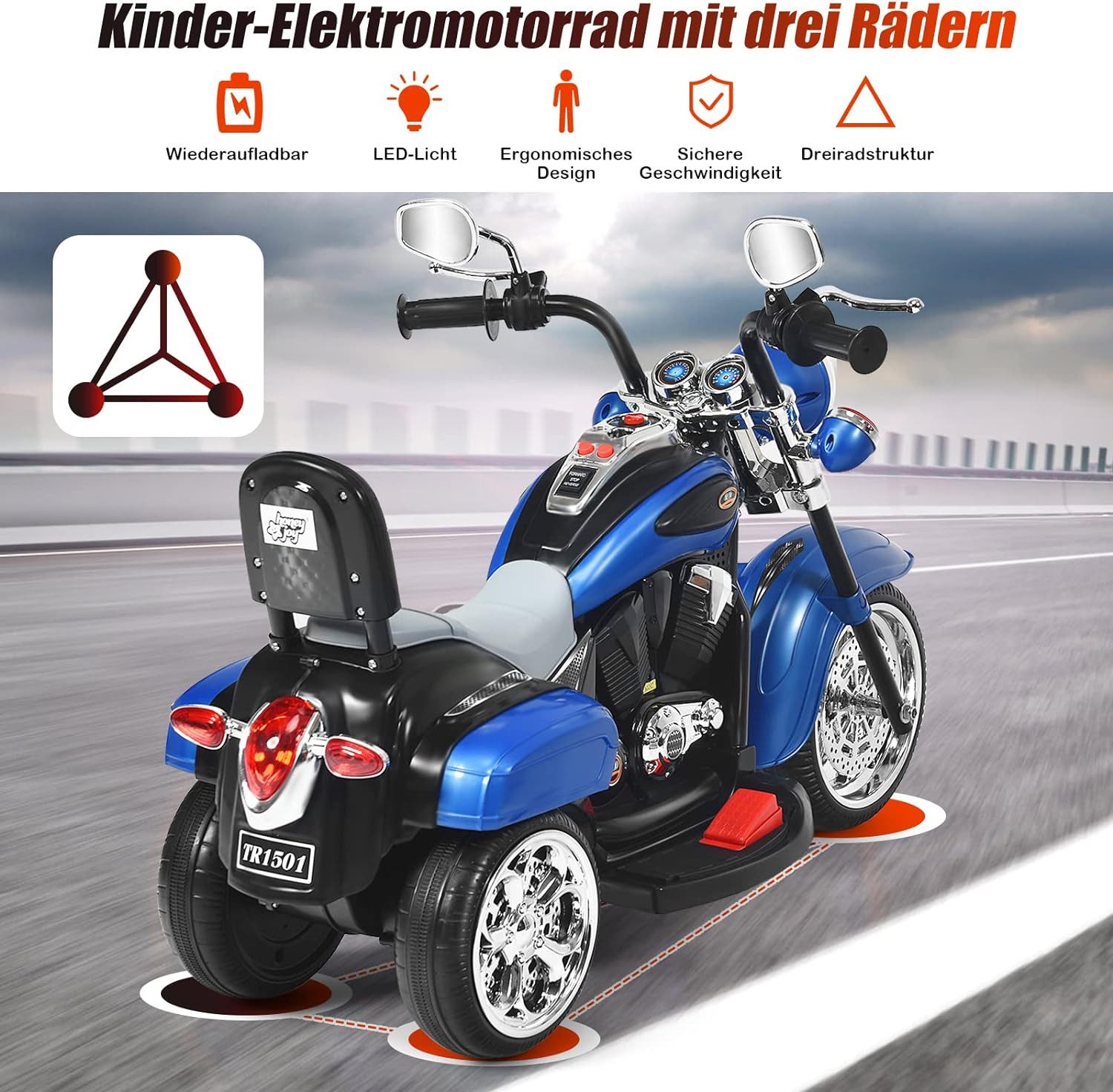 KOMFOTTEU Elektro-Kindermotorrad Dreirad Motorrad, mit Vor-und günstig online kaufen