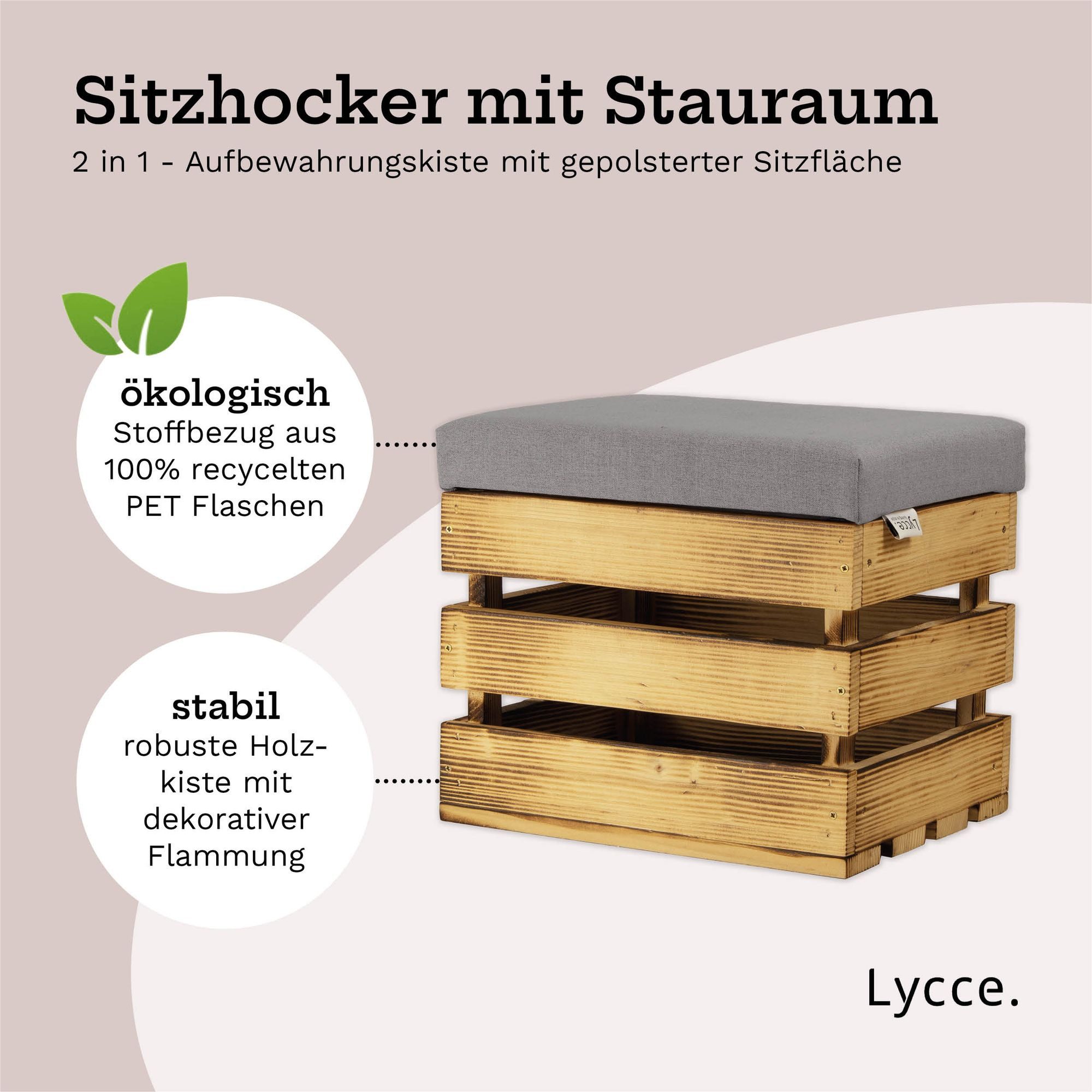Lycce Polsterhocker Holzhocker, Holzkiste geflammtes Holz günstig online kaufen