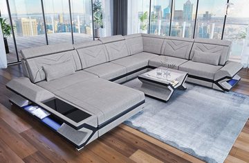 Sofa Dreams Wohnlandschaft Stoff Couch Polstersofa Napoli XXL U Form Stoffsofa, mit LED, USB-Anschluss, Schlafsofa, Designersofa