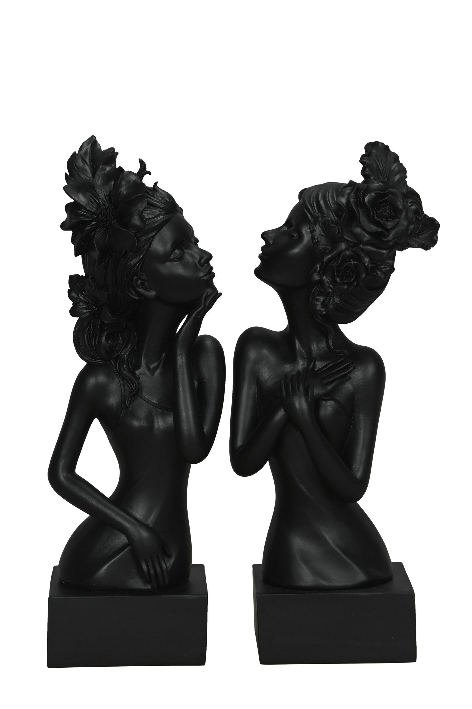 Dekofigur Büste Frauenfigur 2er-Set – Skulptur aus Polyresin – Schwarz matt –