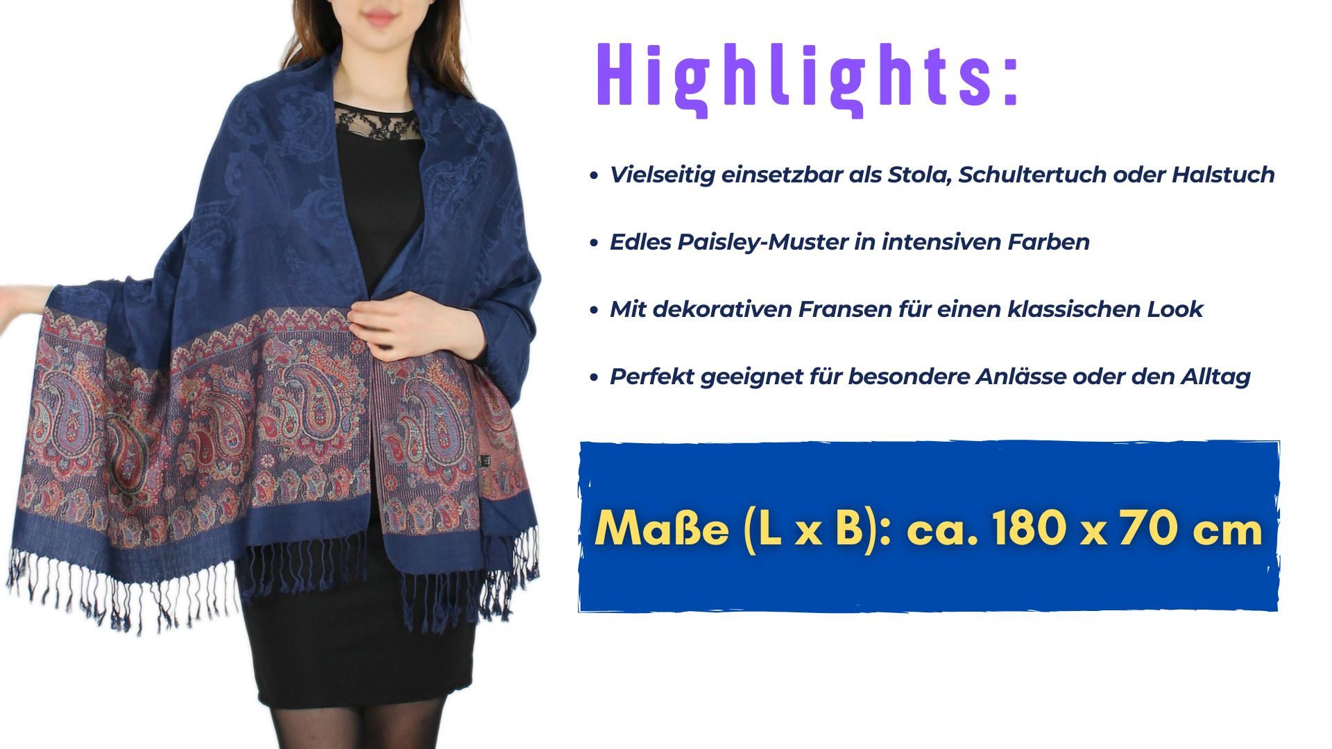 dy_mode Modeschal Eleganter Damen Schal Stola Schultertuch im Paisley Muster, mit Fransen