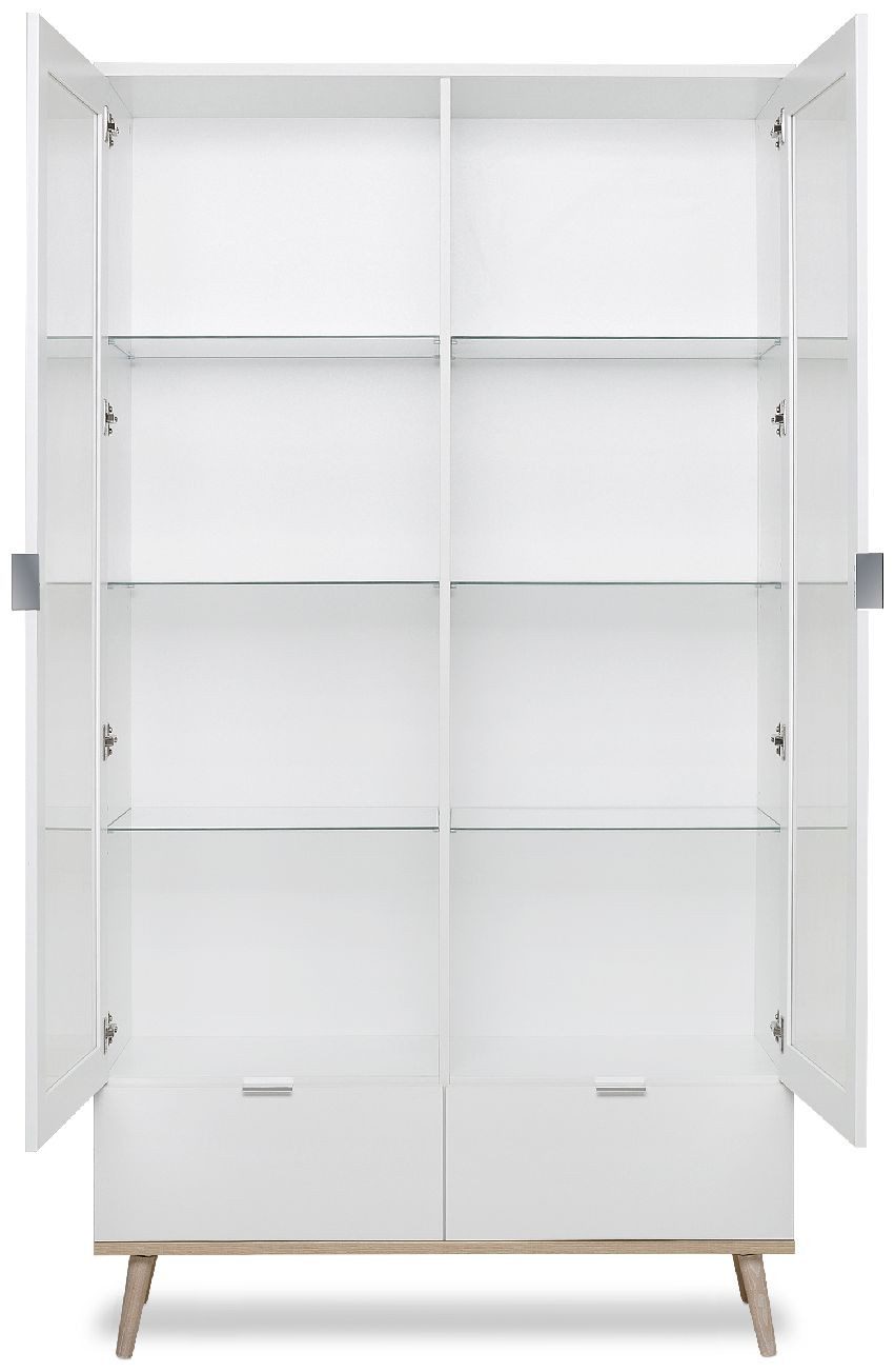 Finori Vitrine Weiß, Sonoma Eiche, Modern, Metallgriffe, ABS-Kante, 100 x 186 x 40 cm
