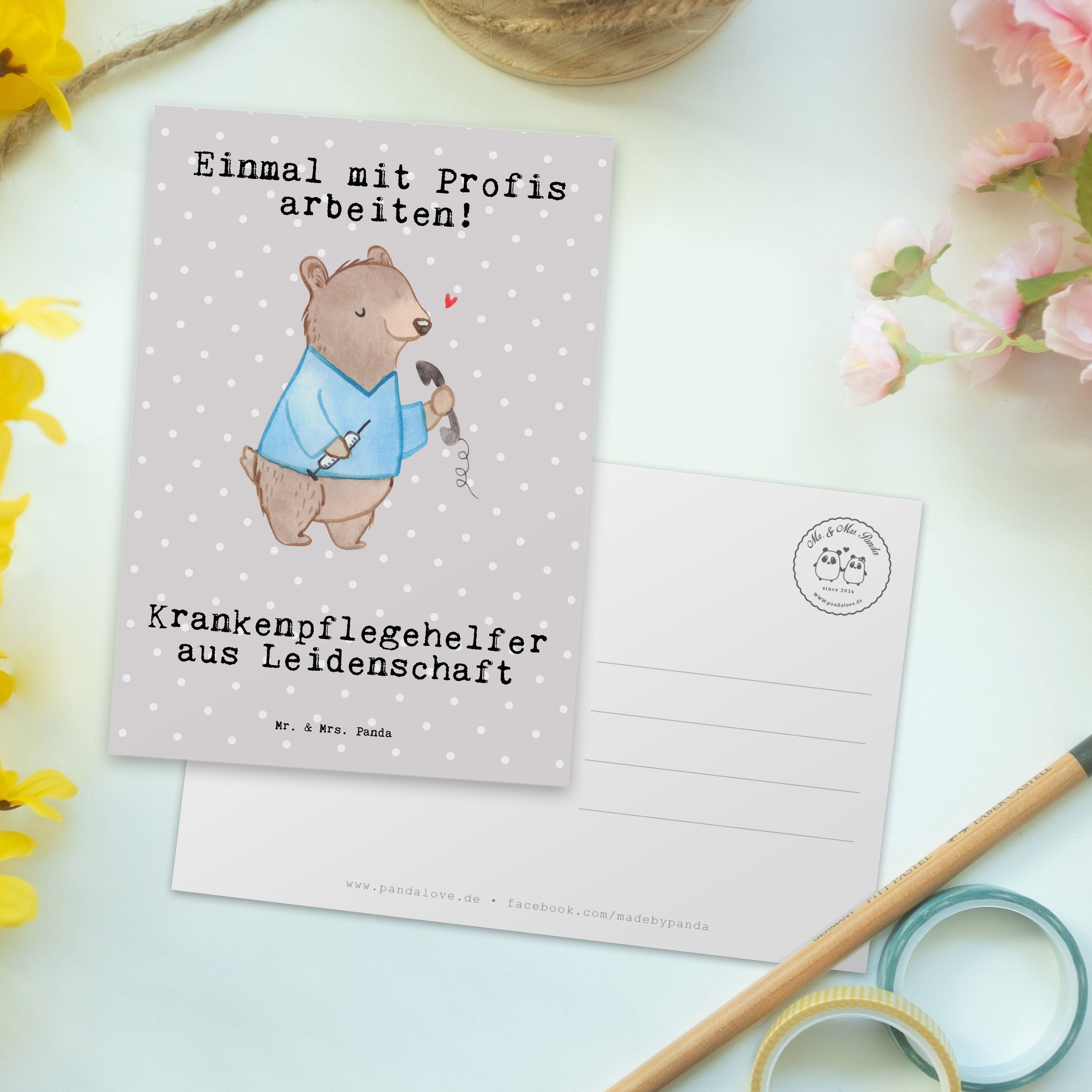 Mr. & Mrs. Pastell - Grau Geschenk, Leidenschaft Krankenpflegehelfer Postkarte Panda Danke - aus