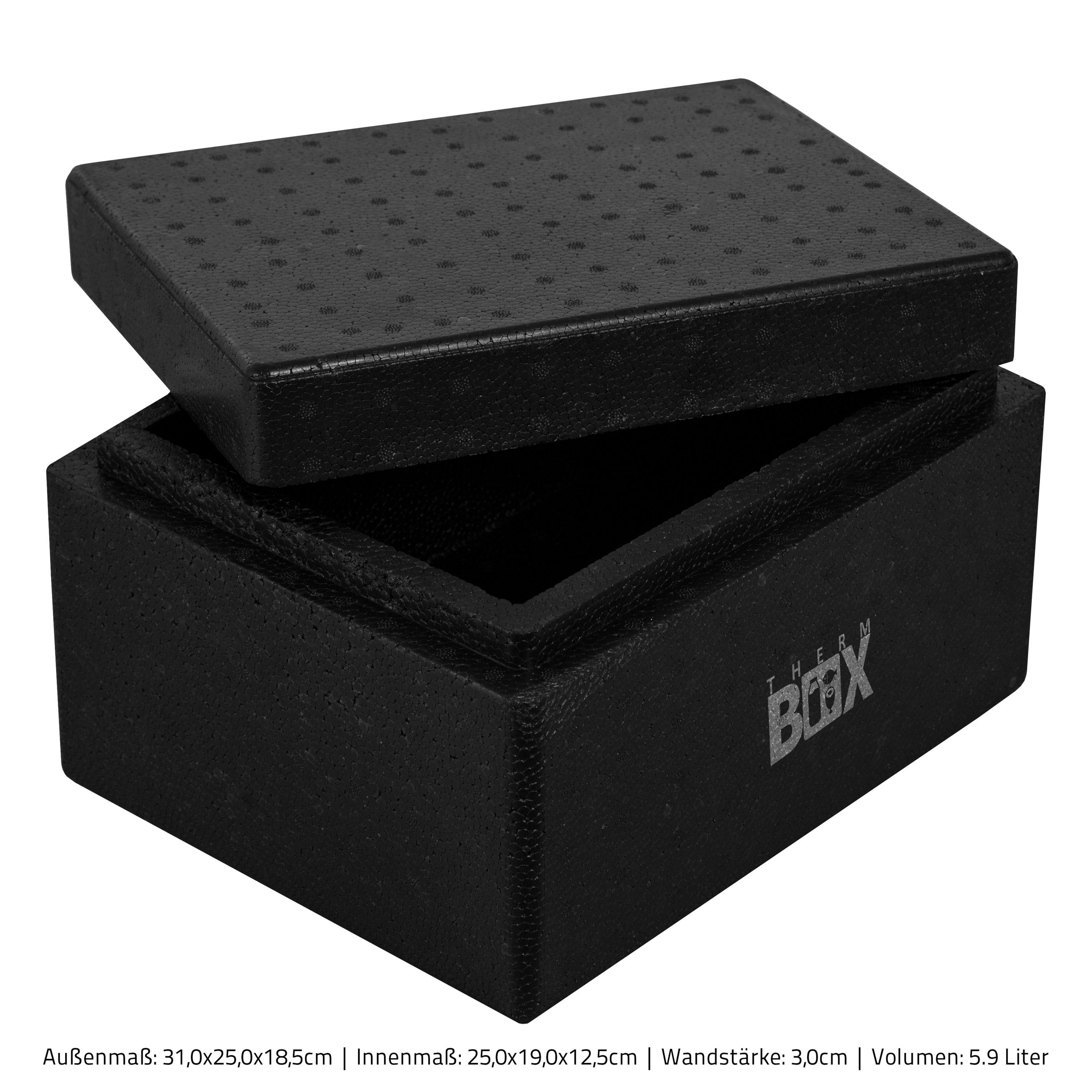 3,0cm Thermobox 5,9L Profibox Wiederverwendbar, Kühlbox Karton), Thermobehälter Innenmaß:25x19x12cm 5B mit Styropor-Piocelan, Wand: THERM-BOX Box (1, Deckel Isolierbox Warmhaltebox im Styroporbox 0-tlg.,