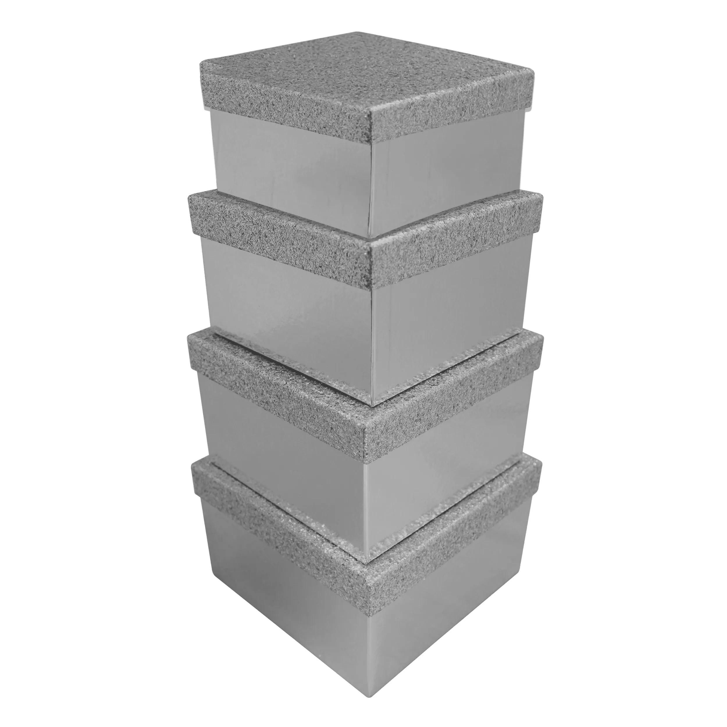 CLAIREFONTAINE Geschenkbox Set, 4 viereckige Geschenkschachteln, Glitzer Silber X-31049-BXC, BOXES