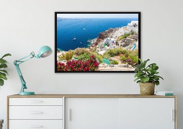 Pixxprint Leinwandbild Griechische Küste, Wanddekoration (1 St), Leinwandbild fertig bespannt, in einem Schattenfugen-Bilderrahmen gefasst, inkl. Zackenaufhänger