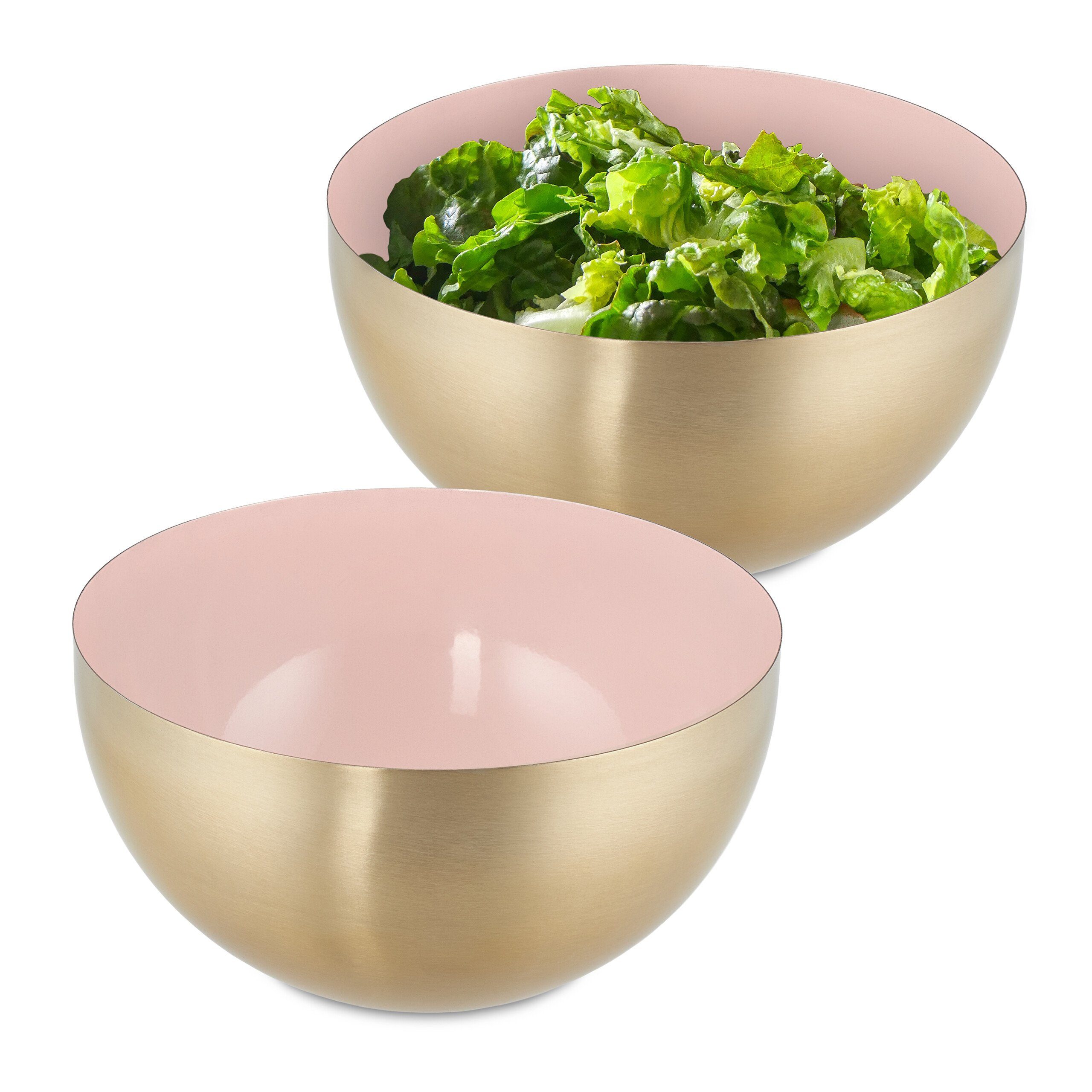 relaxdays Servierschüssel 2 x Salatschüssel Edelstahl rosa/gold, Edelstahl