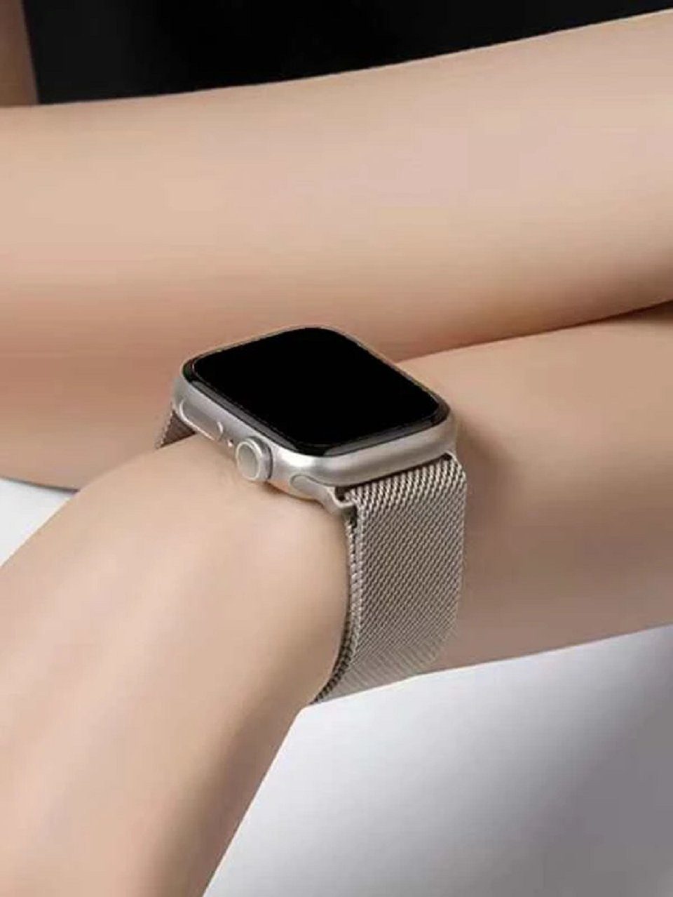 ENGELSINN Smartwatch-Armband für Apple Watch Metallarmband Edelstahl magnetisch Mesh Beige, Bestseller