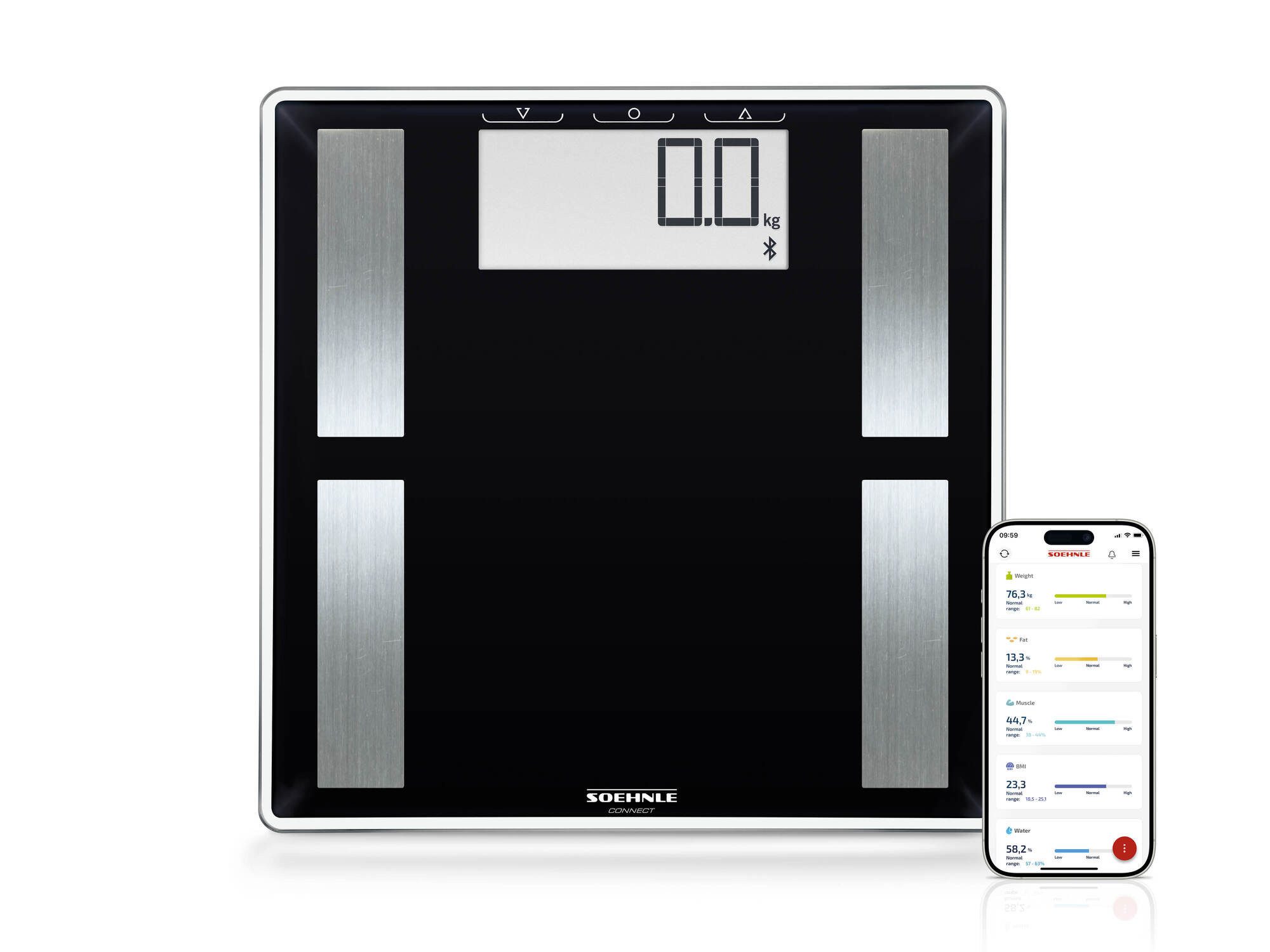 Soehnle Personenwaage Shape Sense Connect 50 mit Bluetooth®, 1-tlg., Körperanalyse (BIA), BMI Berechnung, bis 180kg, für bis zu 8 Personen