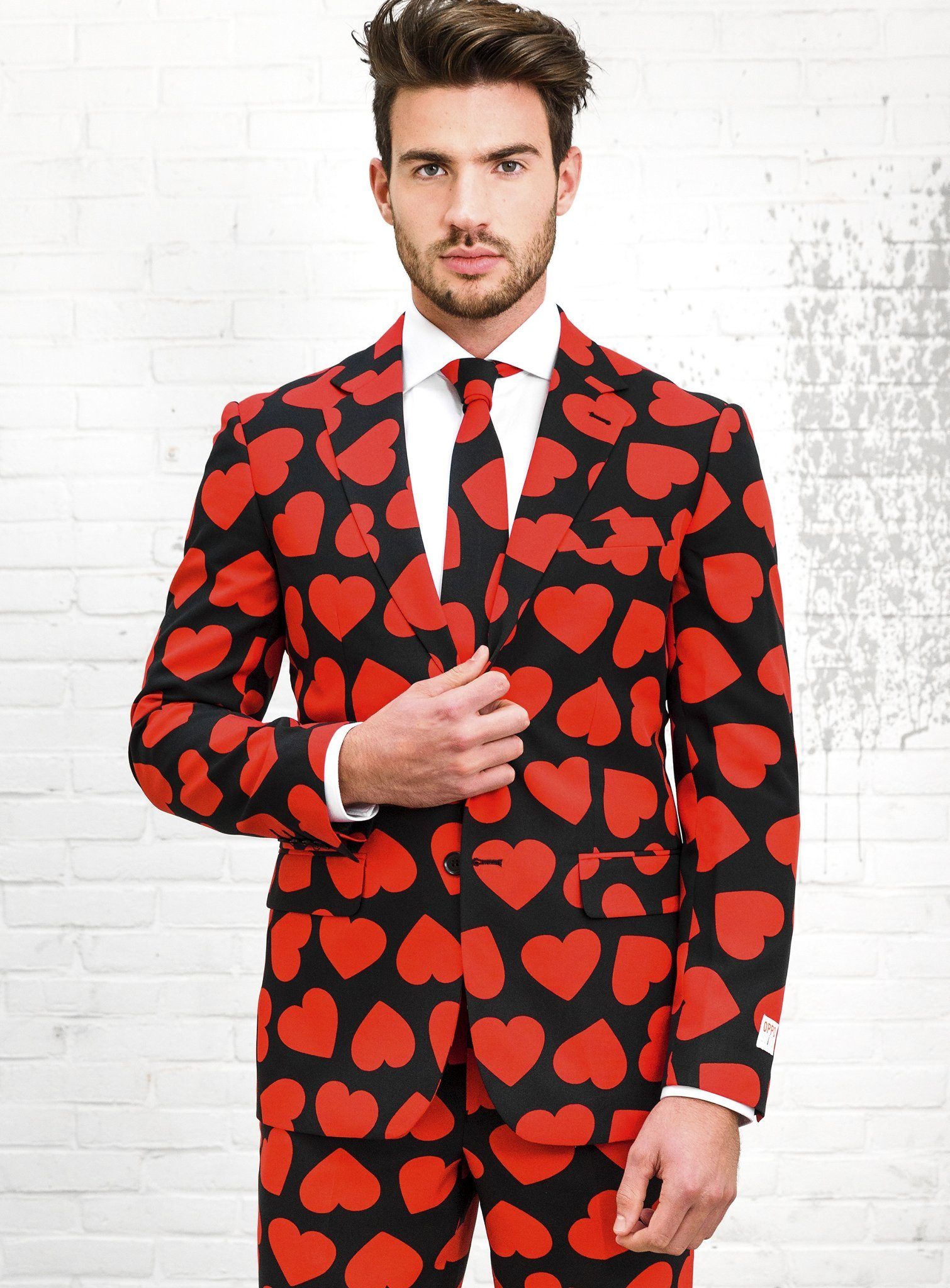 Opposuits Partyanzug King of Hearts Kostüm Anzug - Karneval Halloween, Romantischer Anzug für charmante Typen mit Herz