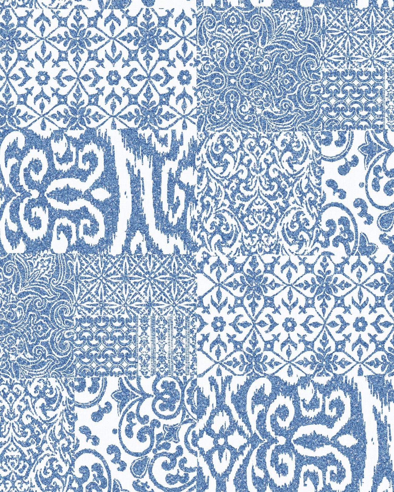 Profhome Prägetapete VD219149-DI Barock Tapete Barock matt blau weiß 5,33 m2, geprägt, glänzend, grafisch, ornamental, Barock-Style, (1 Rolle, 5,33 qm), heißgeprägte Vliestapete, blau, weiß
