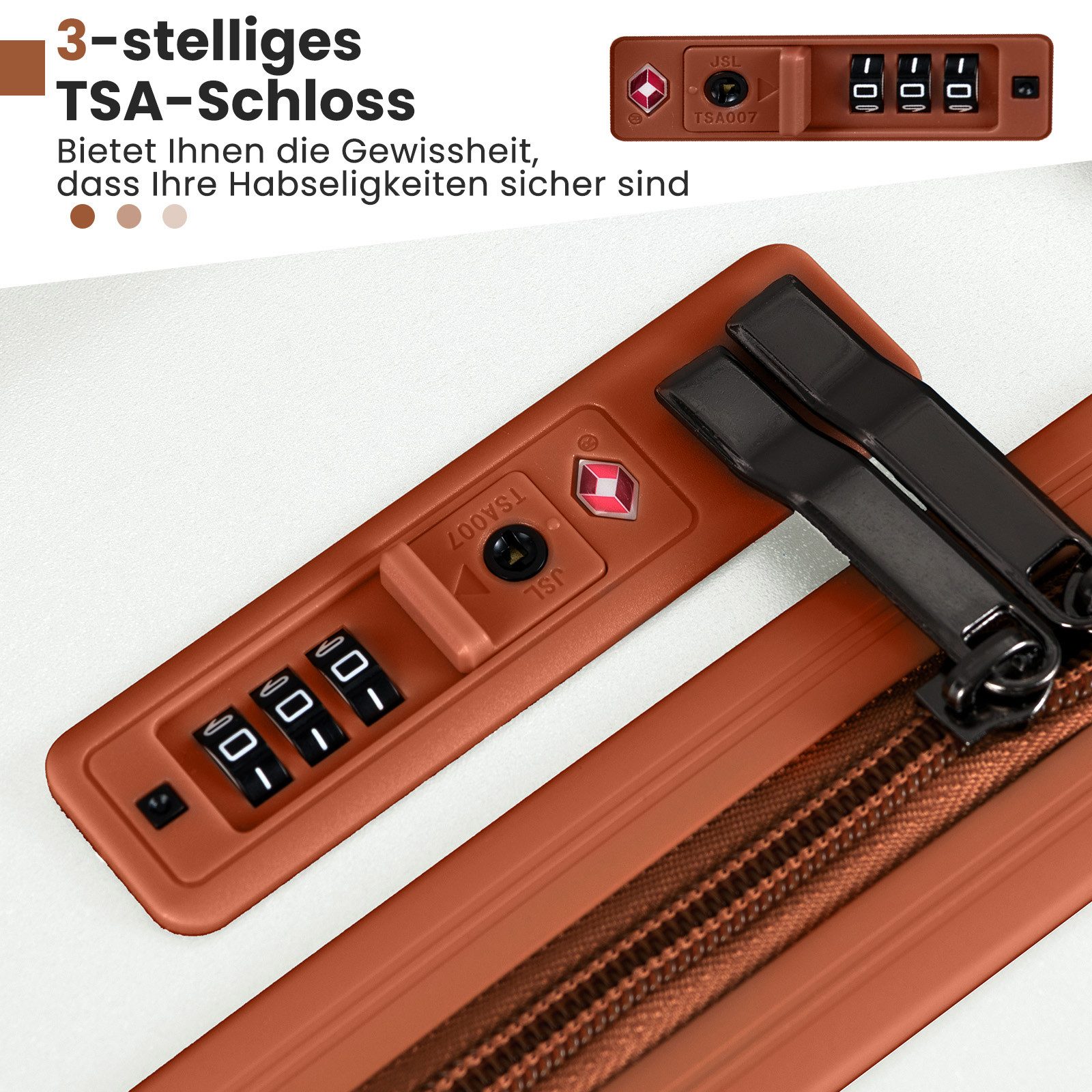 COSTWAY Hartschalen-Trolley, 4 Rollen, 3-teiliges Kofferset mit TSA-Schloss