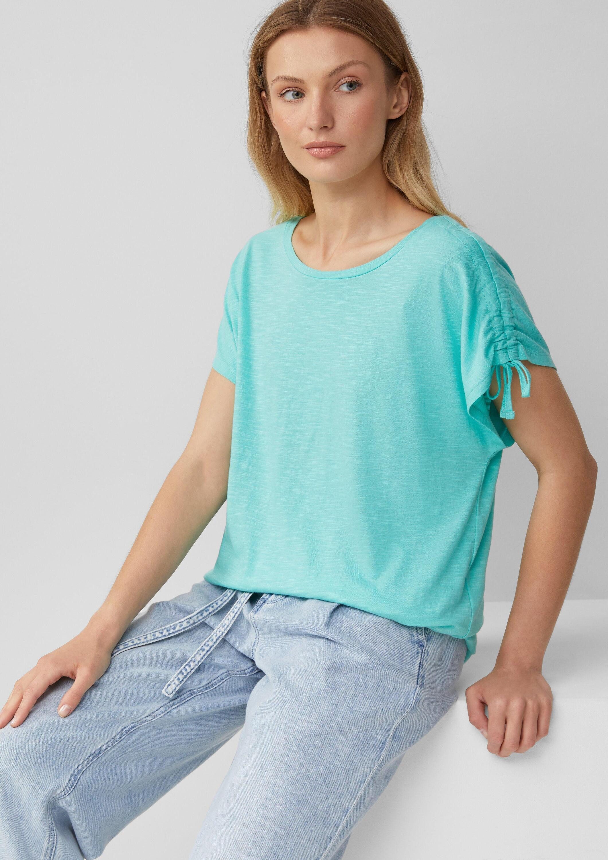 s.Oliver Kurzarmshirt T-Shirt T-Shirt mit Flammgarnstruktur und Raffung günstig online kaufen