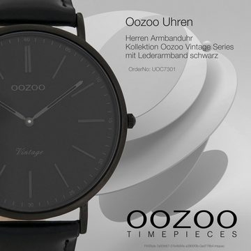 OOZOO Quarzuhr Oozoo Herren Damen Armbanduhr schwarz, (Analoguhr), Herren, Damenuhr rund, groß (ca. 45mm) Lederarmband, Fashion-Style