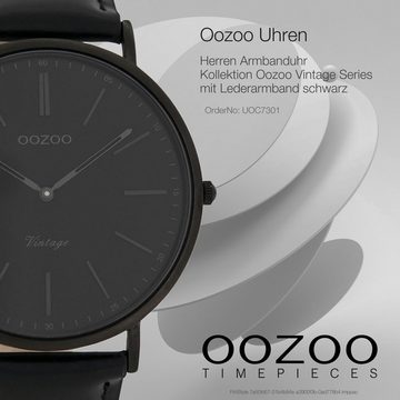 OOZOO Quarzuhr Oozoo Herren Damen Armbanduhr schwarz, Herren, Damenuhr rund, groß (ca. 45mm) Lederarmband, Fashion-Style