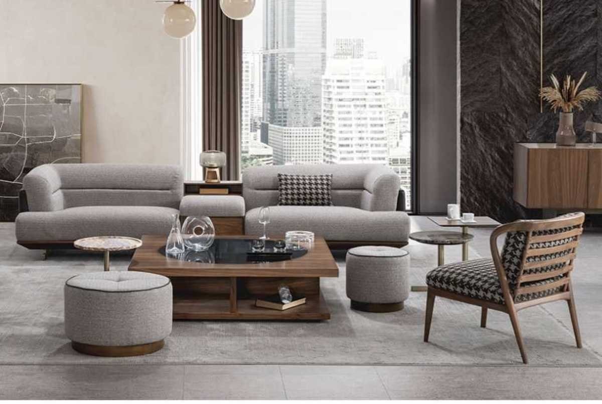 JVmoebel Sofa Luxus Sofa Grau Wohnzimmer Polster Textil Dreisitzer 3-Sitzer Couch, 1 Teile, Made in Europe