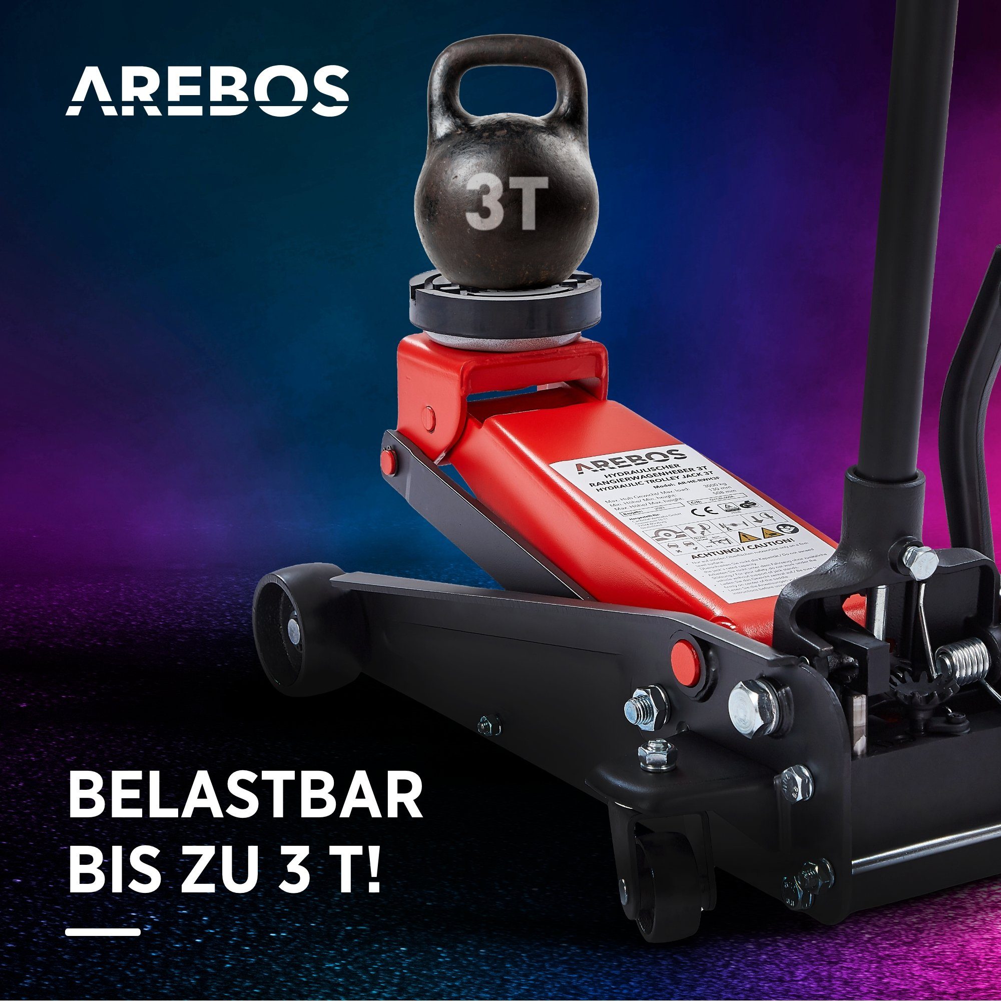 Arebos Rangierwagenheber Rangierwagenheber 3t Hydraulisch mit Fußpedal & Gummi-Pads, 4-tlg., mit Fußpedal, Stabile Stahlkonstruktion – langlebig & robust für We – Bild 3 von 5