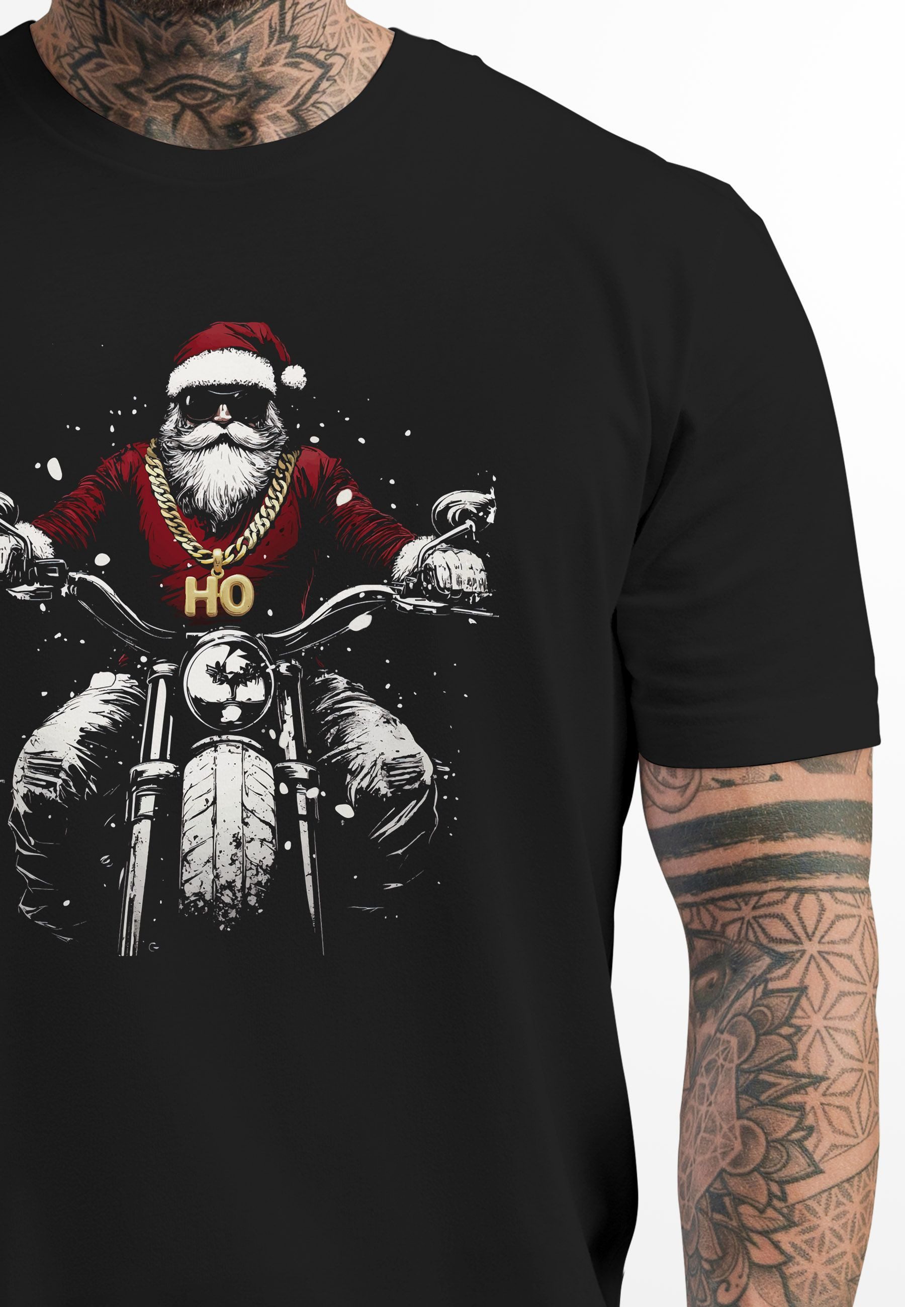 Neverless Print-Shirt Herren T-Shirt Weihnachten Santa Biker Style Motorrad günstig online kaufen