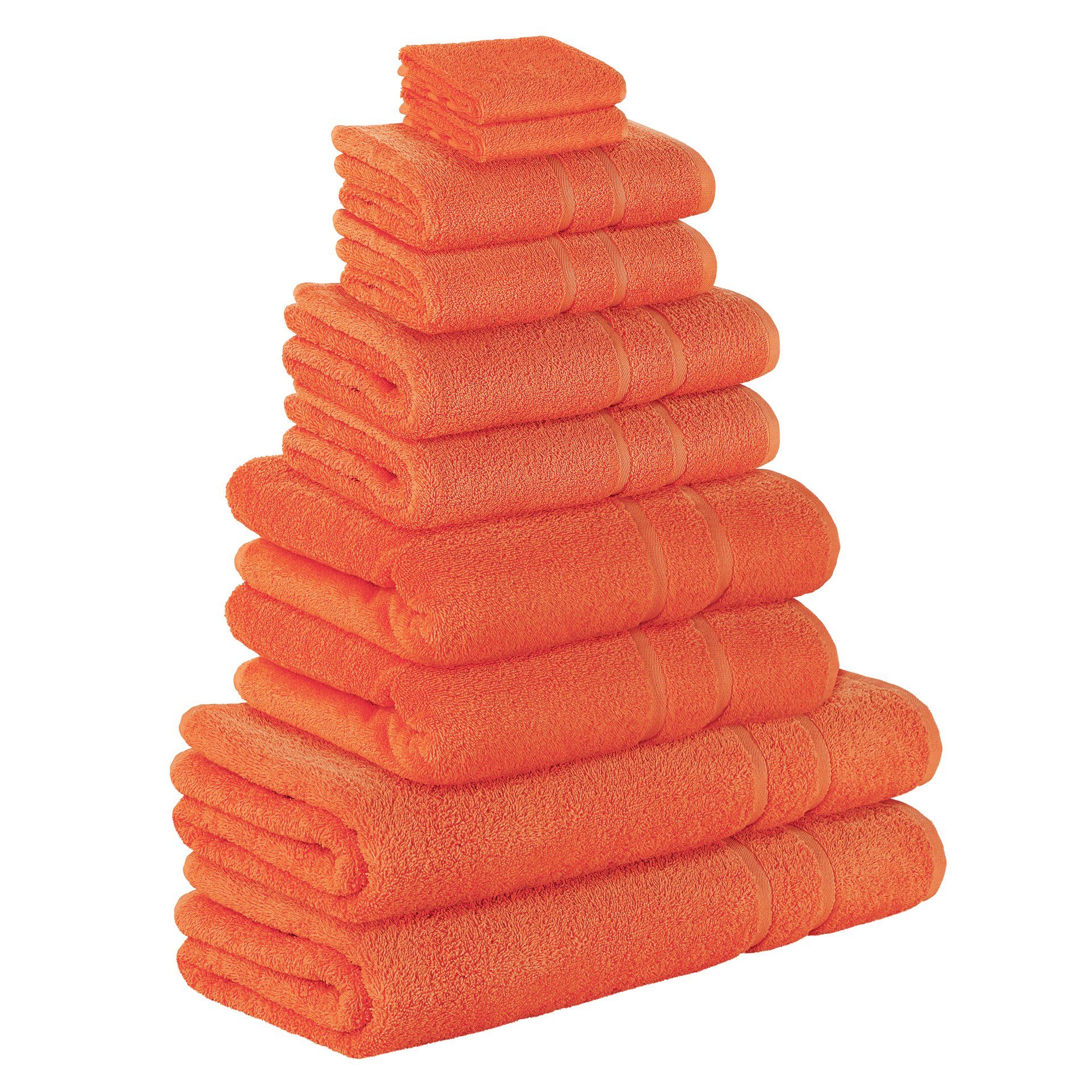 StickandShine Handtuch Set 2x Gästehandtuch 2x Handtücher 2x Duschtücher 2x Badetücher 2x Saunatücher als SET in verschiedenen Farben (10 Teilig) 100% Baumwolle 500 GSM Frottee 10er Handtuch Pack, (Spar-SET), 100% Baumwolle 500GSM Frottee Orange