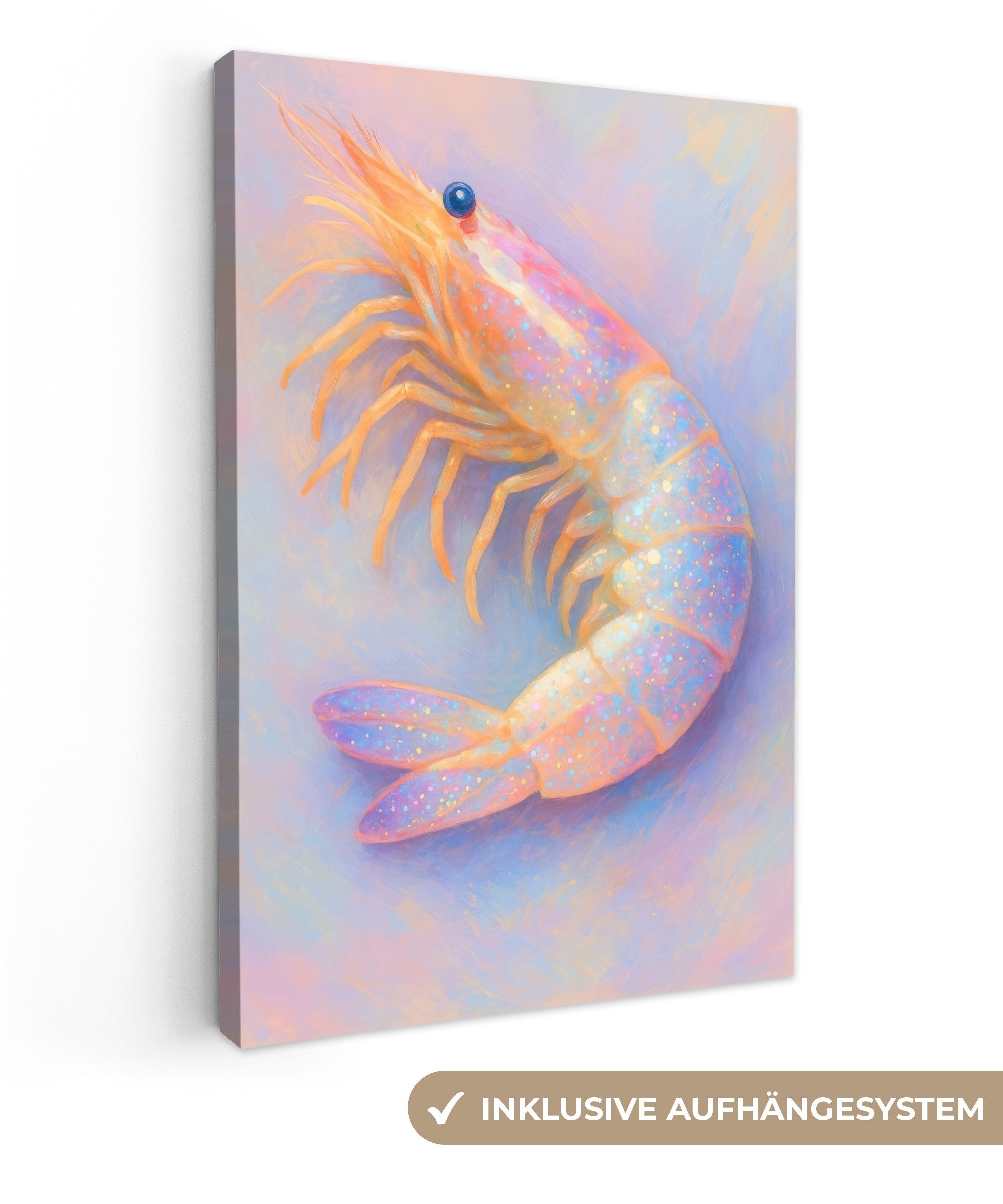 OneMillionCanvasses® Leinwandbild Garnele - Subtile Struktur - Blau - Rosa, Fotodruck (1 St), Leinwand Canvas Wandbild, Wanddekoration 20x30 cm
