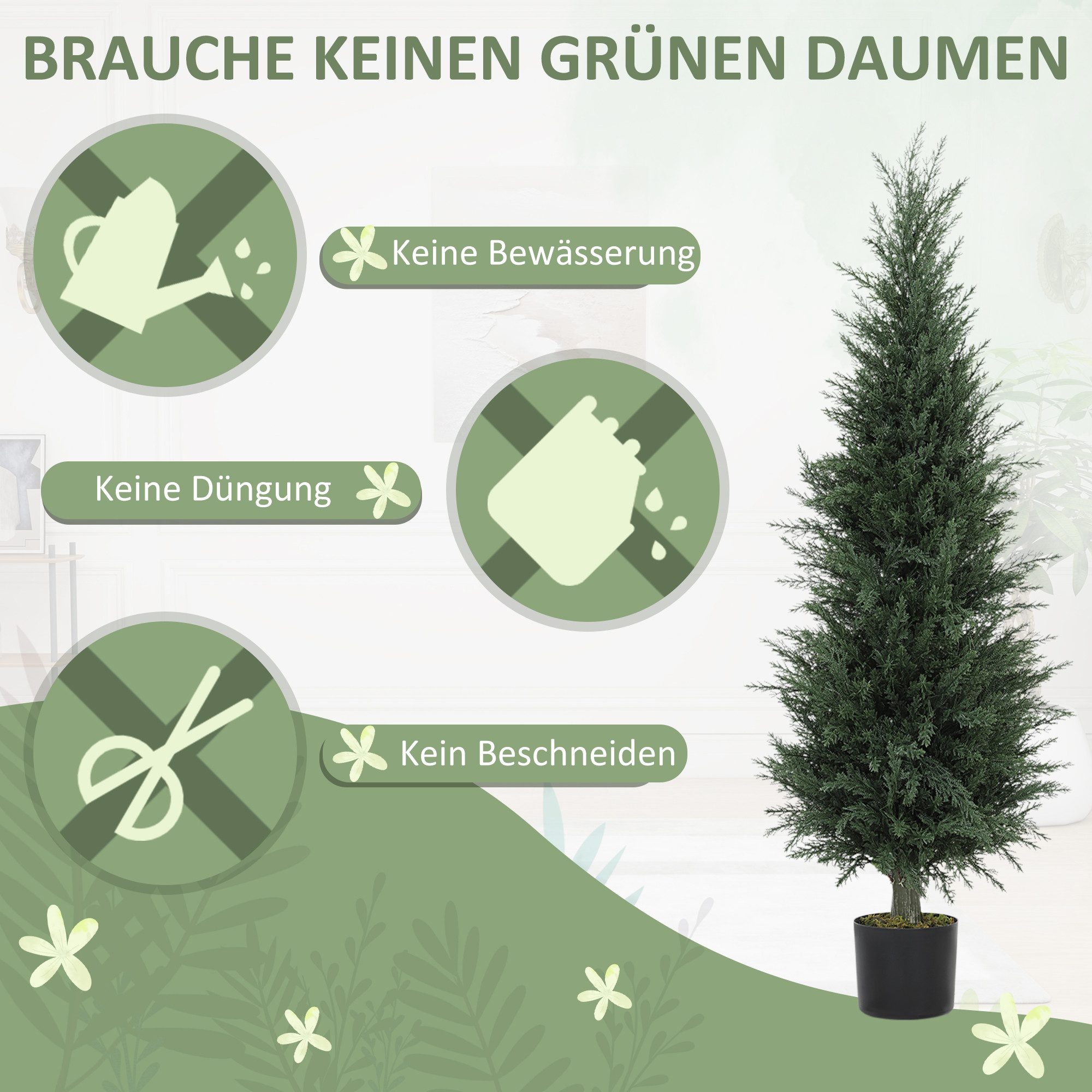 Kunstpflanze Künstliche Pflanzen, Kunstbaum mit Moos, UV-Schutz Zypresse, HOMCOM, Höhe 120 cm, Deko für Wohnzimmer Schlafzimmer Büro Balkon – Bild 5 von 5