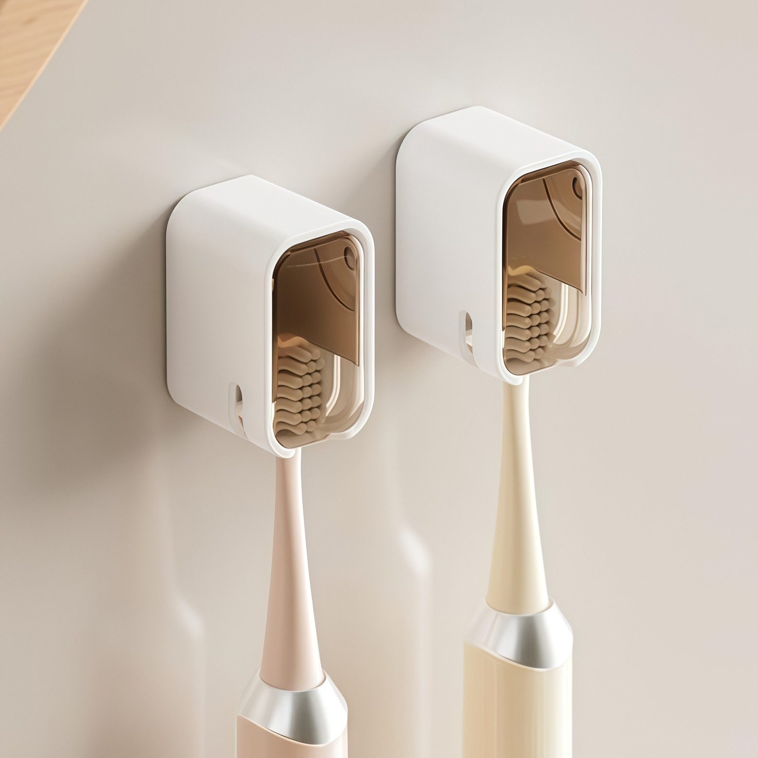 FOUORTUNATE-BEE Zahnbürstenhalter Wand-Zahnbürstenhalter mit Deckel – Selbstklebend, 3-teilig, (2-St), Praktische Badezimmer-Aufbewahrung für Zahnbürsten und Zubehör