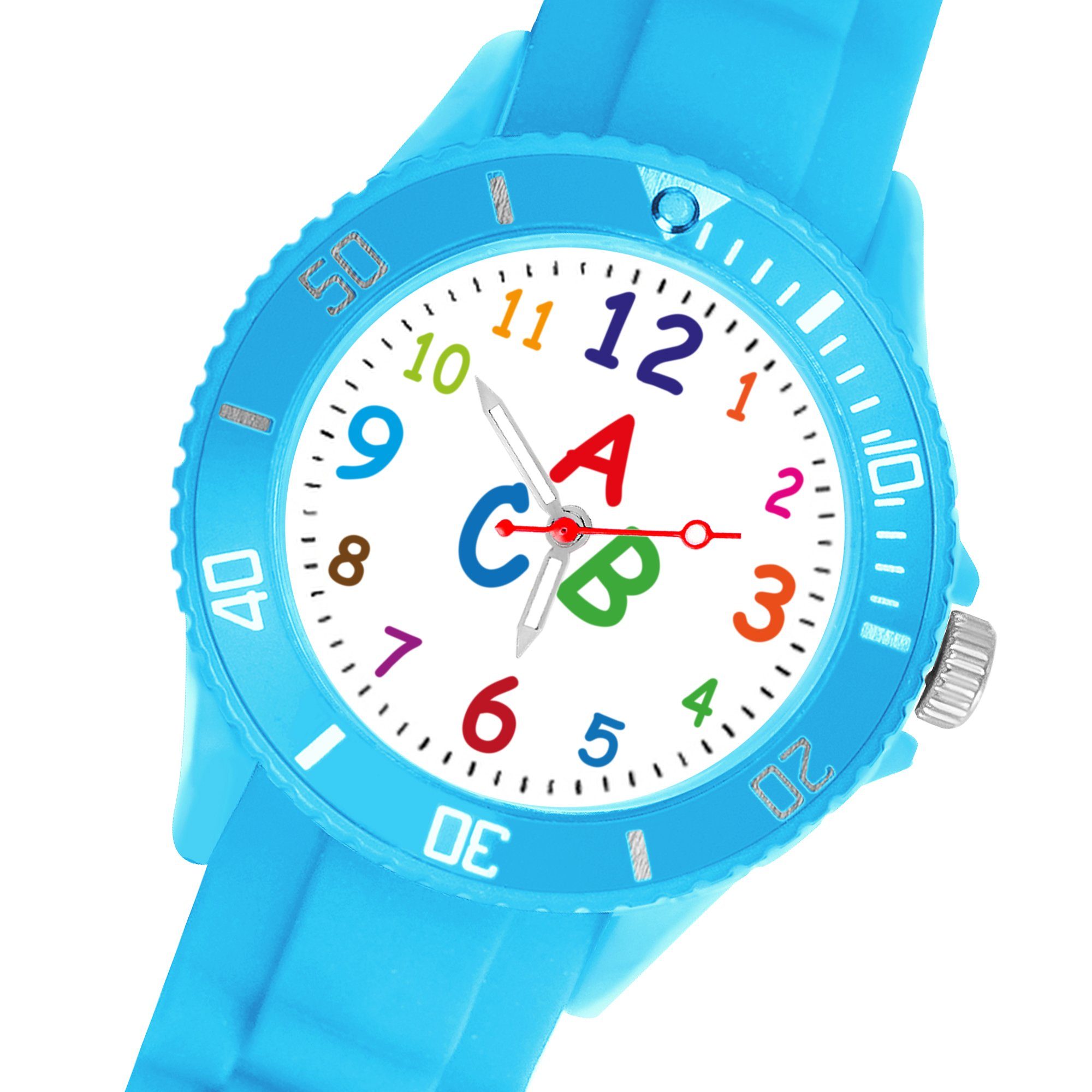 Taffstyle Quarzuhr Kinder Armbanduhr Uhr Bunt, Analog Silikonuhr Kinderuhr Bunte Sportuhr 34mm Silikon Farbige ABC Lernuhr Zahlen Quarz Türkis