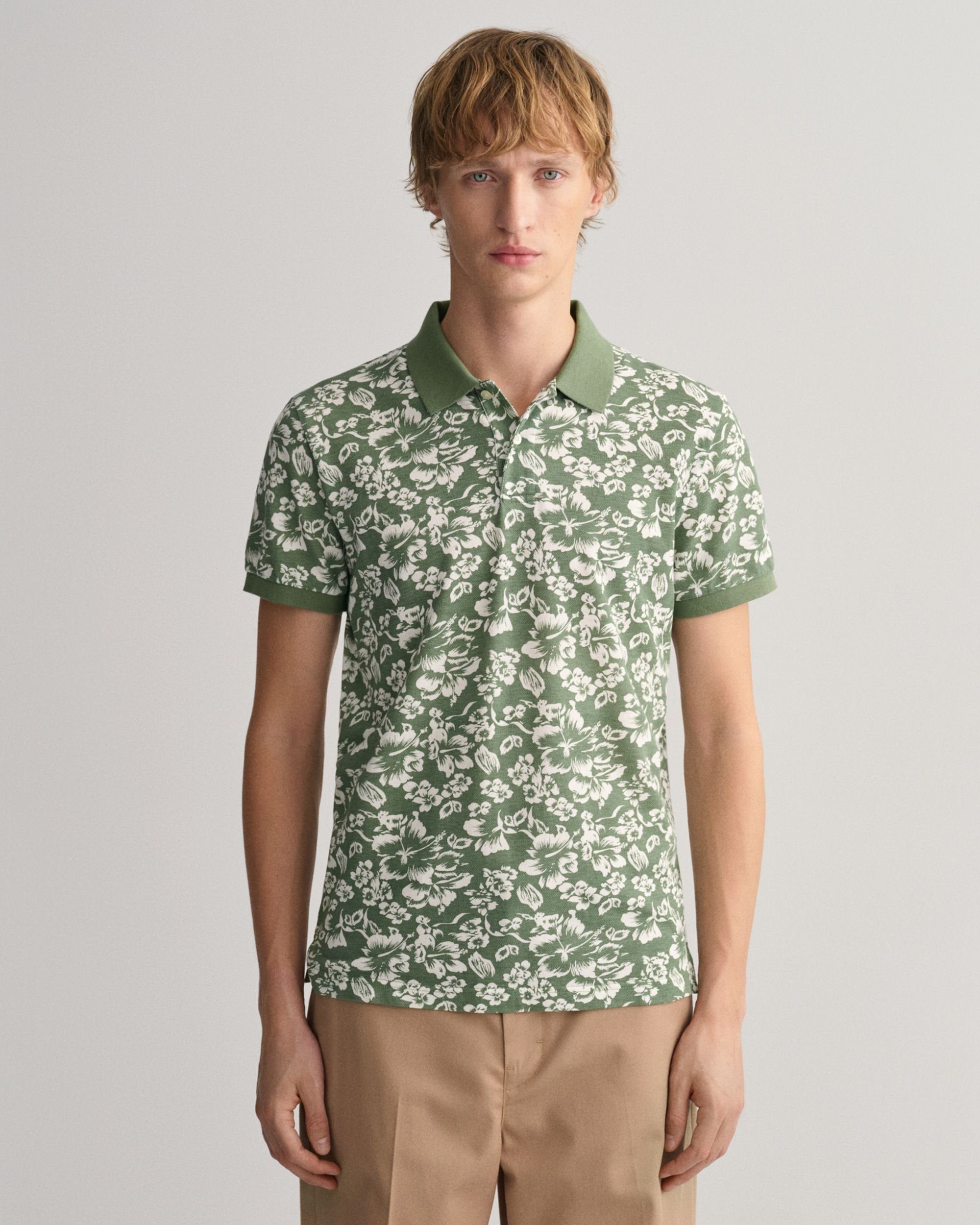 Gant Businessshirt Piqué Poloshirt mit floralem Print kalamata green