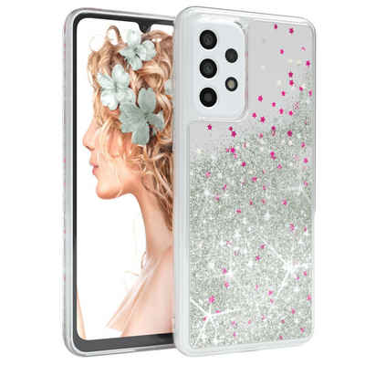 EAZY CASE Handyhülle Liquid Glittery Case für Samsung Galaxy A33 5G 6,4 Zoll, Kratzfeste Silikonhülle stoßfestes Back Cover Phone Case Etui Silber