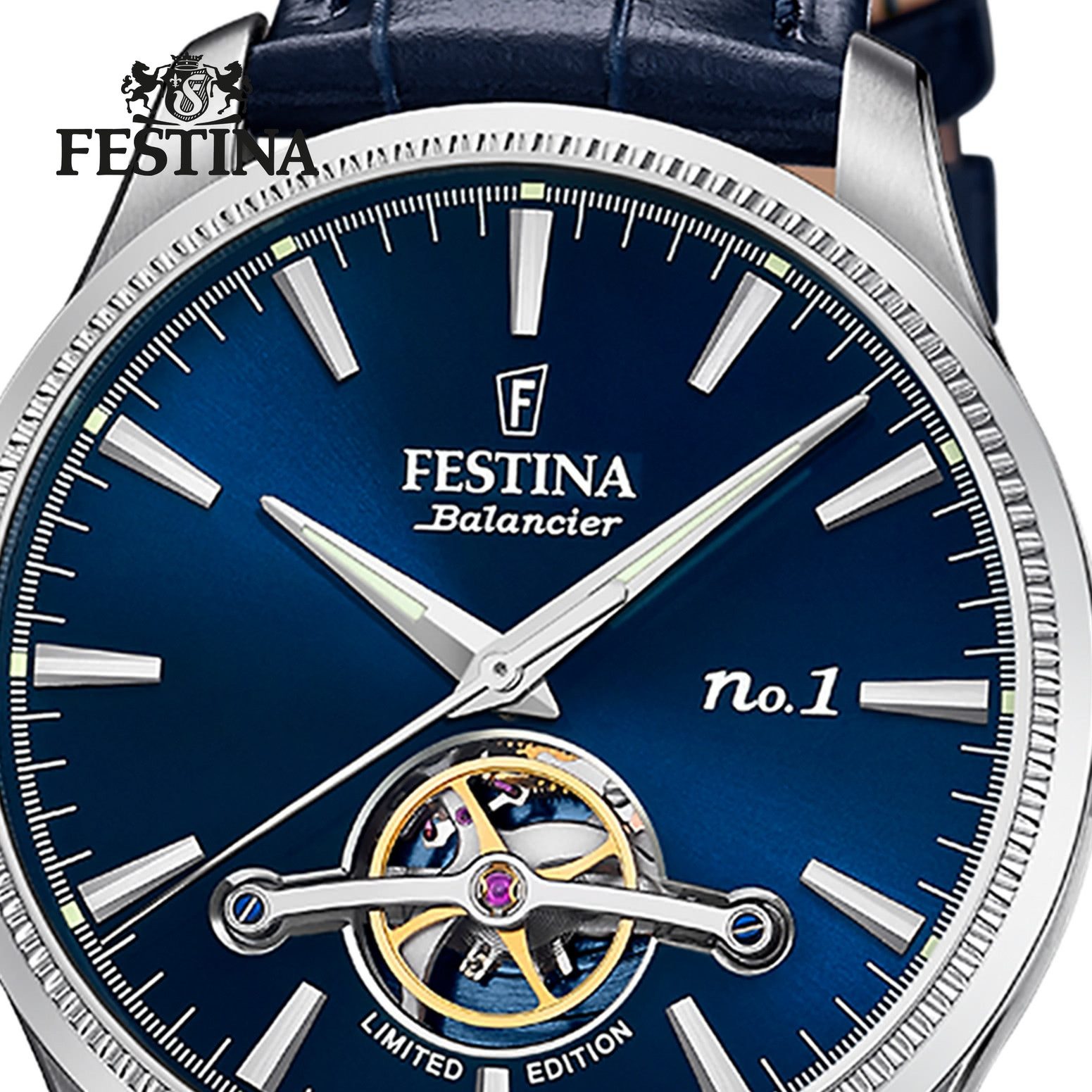Festina Automatikuhr Festina Herrenuhr Swiss Made Armbanduhr, (Analoguhr), Herren Armbanduhr rund, Lederarmband Blau, Elegant