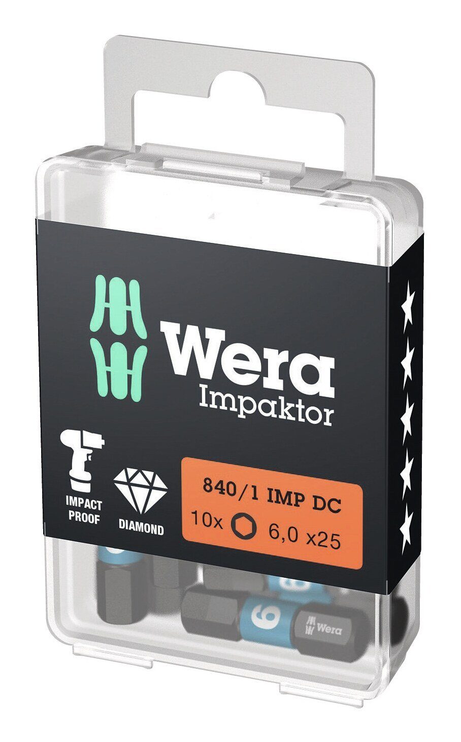 Impaktor Innensechskant 1/4" Bit-Sortiment Bit-Set, 25 mm Wera C6,3 6 DIN x 3126
