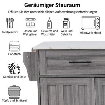 WISHDOR Sideboard Anrichte Küchenschrank Speisewagen (1 St., 5 Räder, 3 Tür), mit Ausziehbare Arbeitsplatte,Massivholzbeine umschaltbar