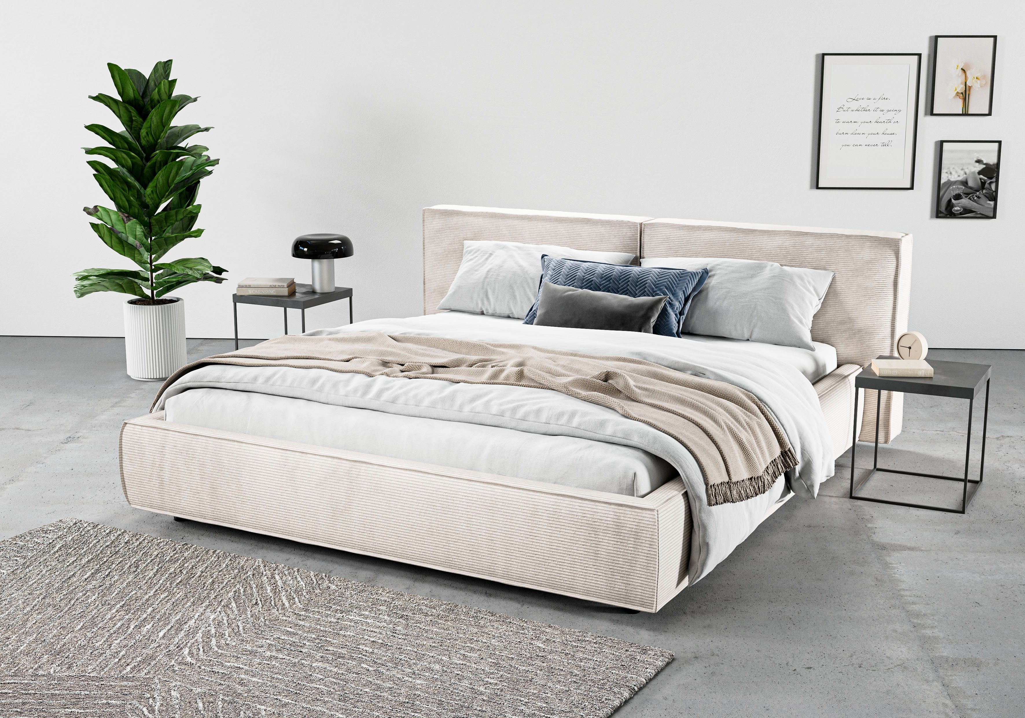 Home affaire Polsterbett Adrina mit Biesenoptik, Feincord und Luxus-Microfaser, bis 280kg, auch in Überlänge 220 cm, 4 Breiten bis 200cm