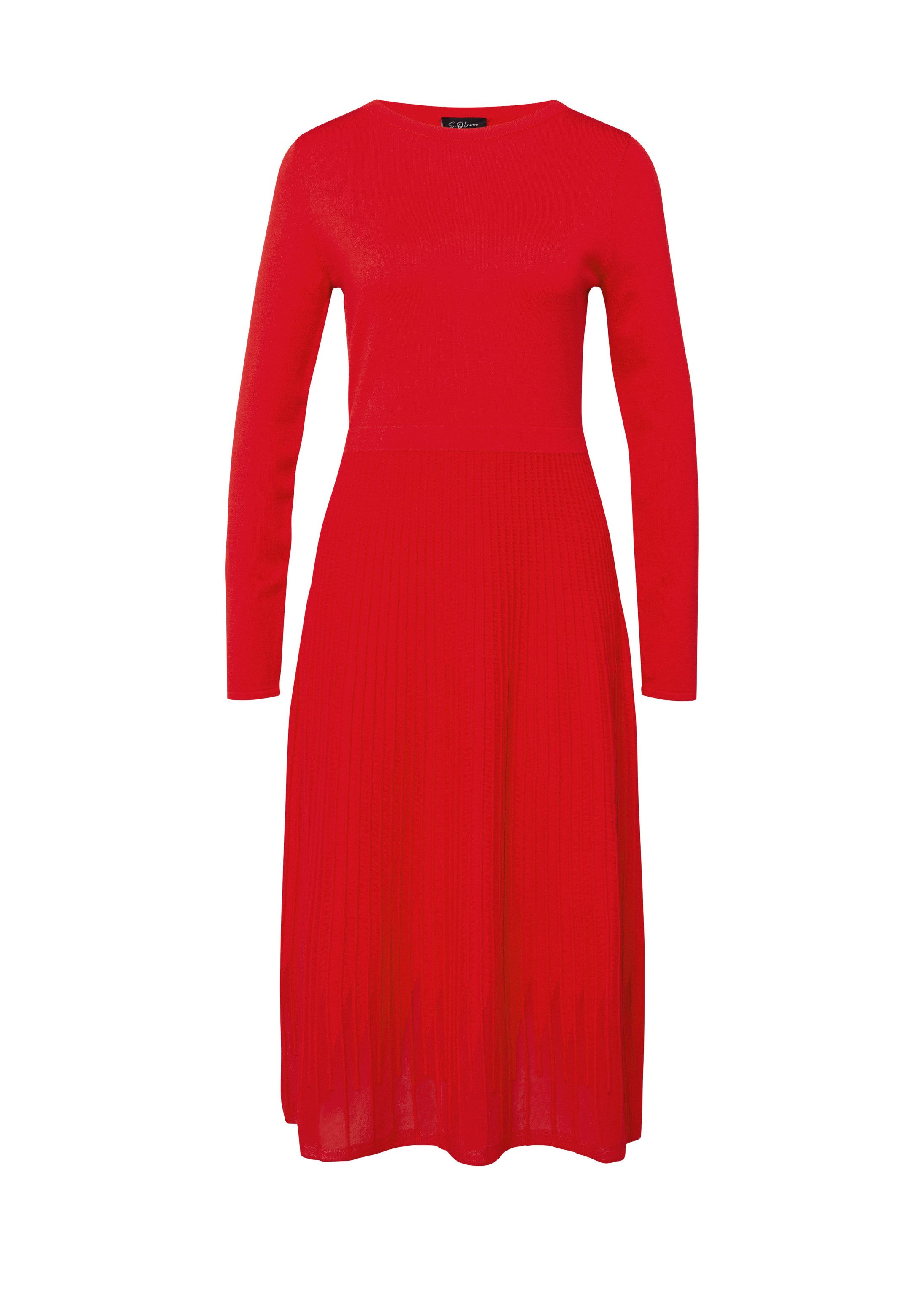 s.Oliver Midikleid Kleid Midikleid mit U-Boot-Ausschnitt und Plissee-Strick