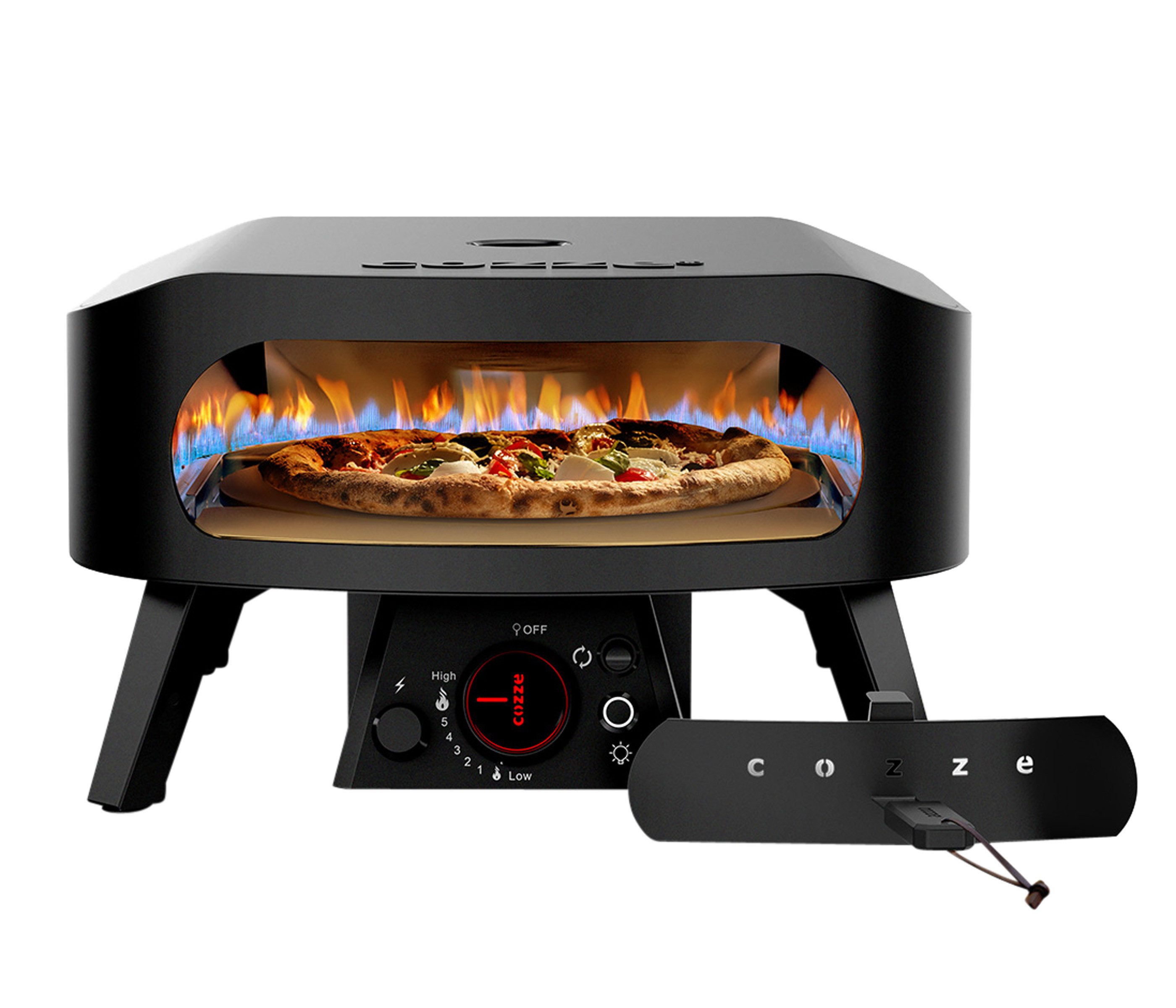 COZZE Pizzaofen Gas-Pizzaofen Classic Black Edition 13", Backtemperatur bis 600°C, inkl. Pizzastein, Grillfläche Ø 34.5 cm, 6 kW
