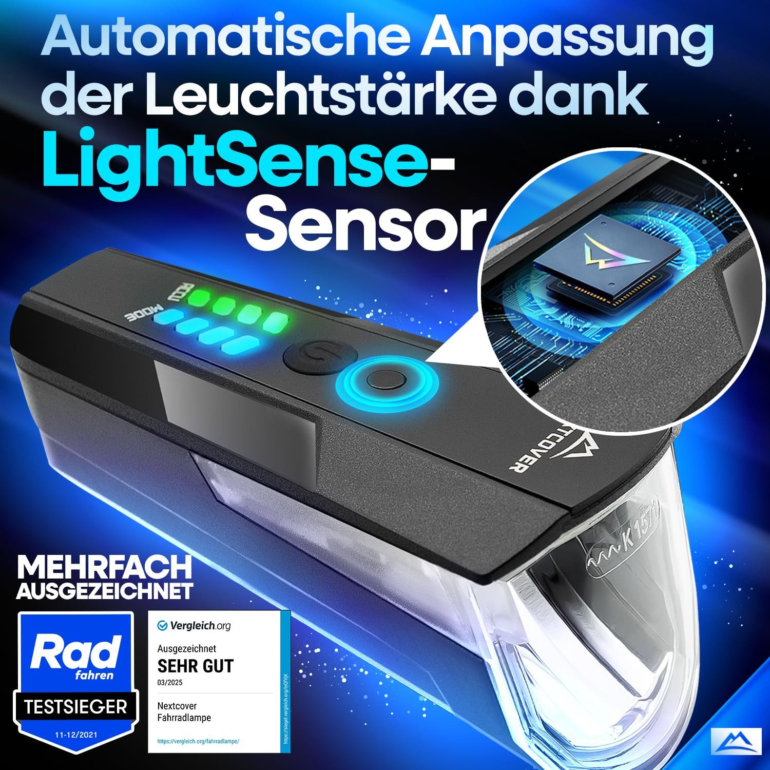 Nextcover Fahrradbeleuchtung NEXTCOVER® Fahrradlicht Set mit [LightSense] Sensor & 11h Akkulaufzeit – Bild 2 von 5