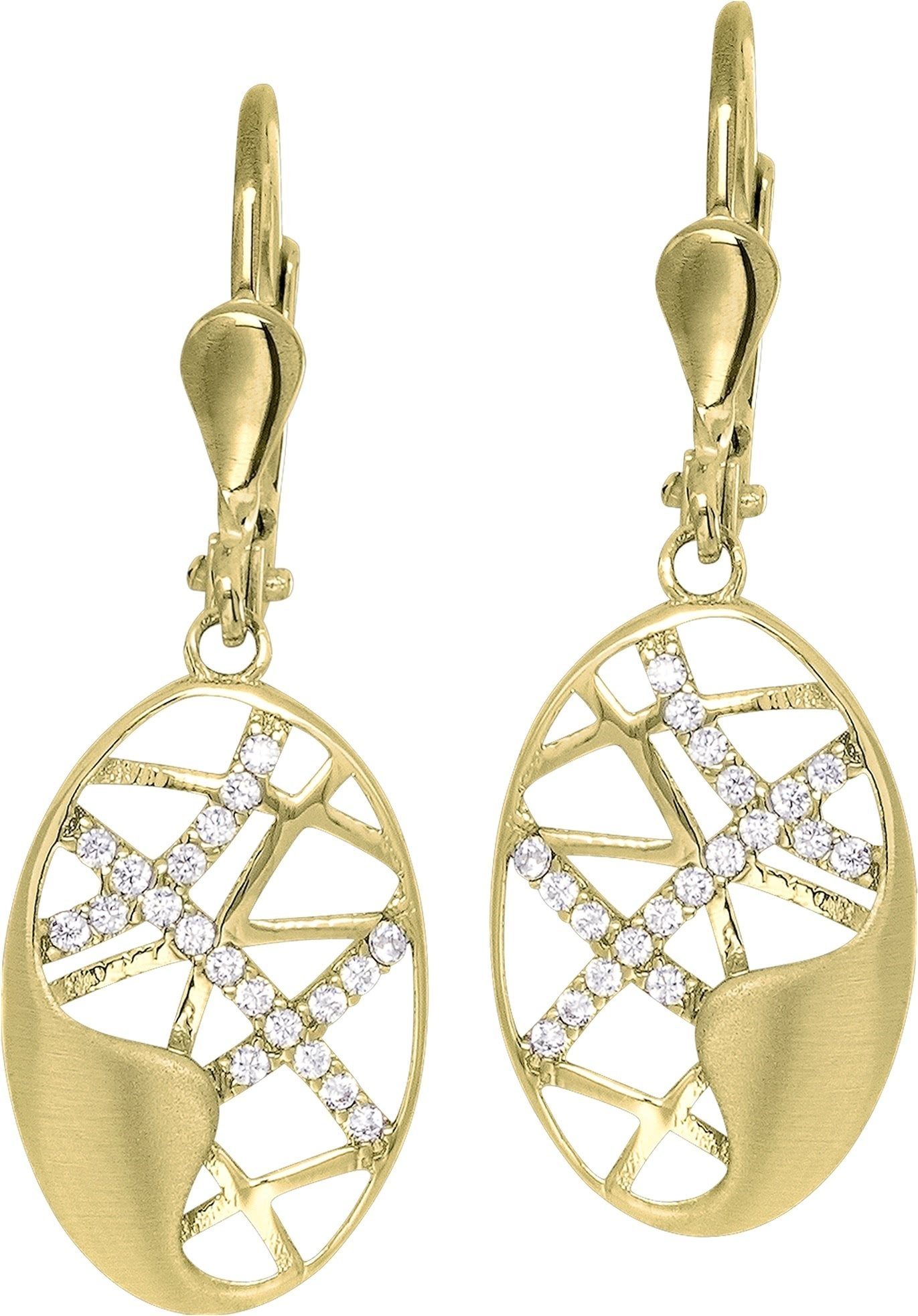 GoldDream Paar Ohrhänger GoldDream 333 Gold weiß Ellipse Zirkonia (Ohrhänger), Damen Ohrhänger Ellipse aus 333 Gelbgold - 8 Karat, Farbe: gold, weiß