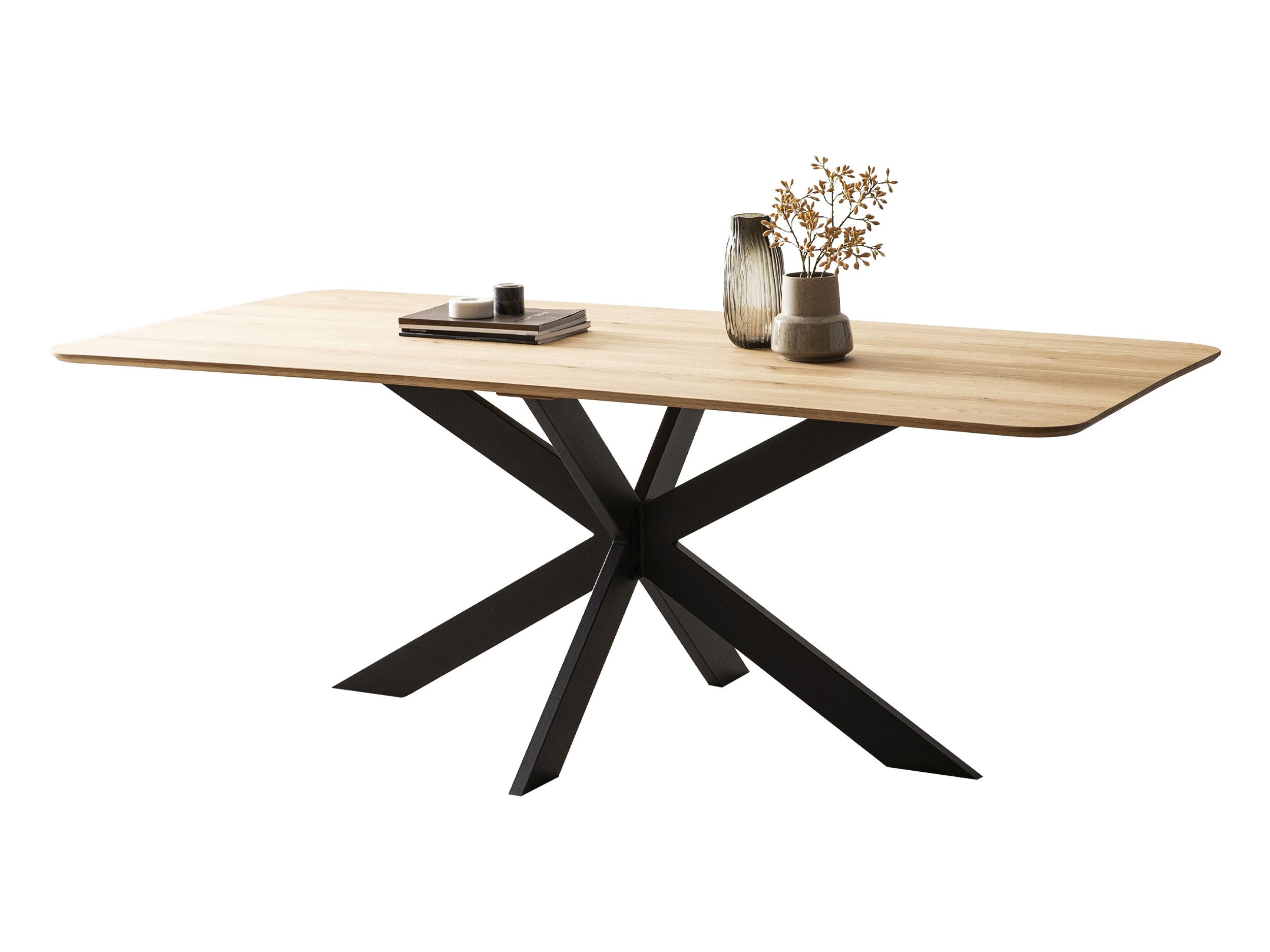 Massivart® Esstisch Esstisch Eiche massiv geölt mit Schweizer Kante »MARKUS«, Massivholztisch · Spider-Gestell Metall schwarz · Industrial Look