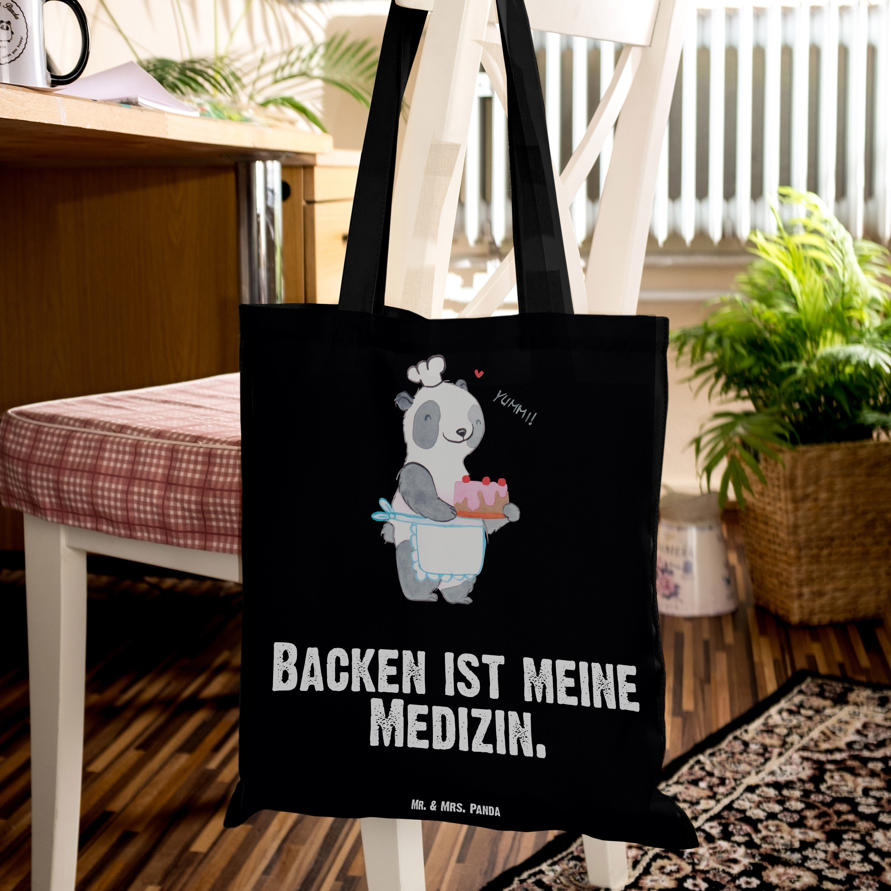 Geschenk, - Einkaufstas Schwarz Mrs. backen, Mr. Backen & Panda Kuchen Tragetasche Panda (1-tlg) - Medizin