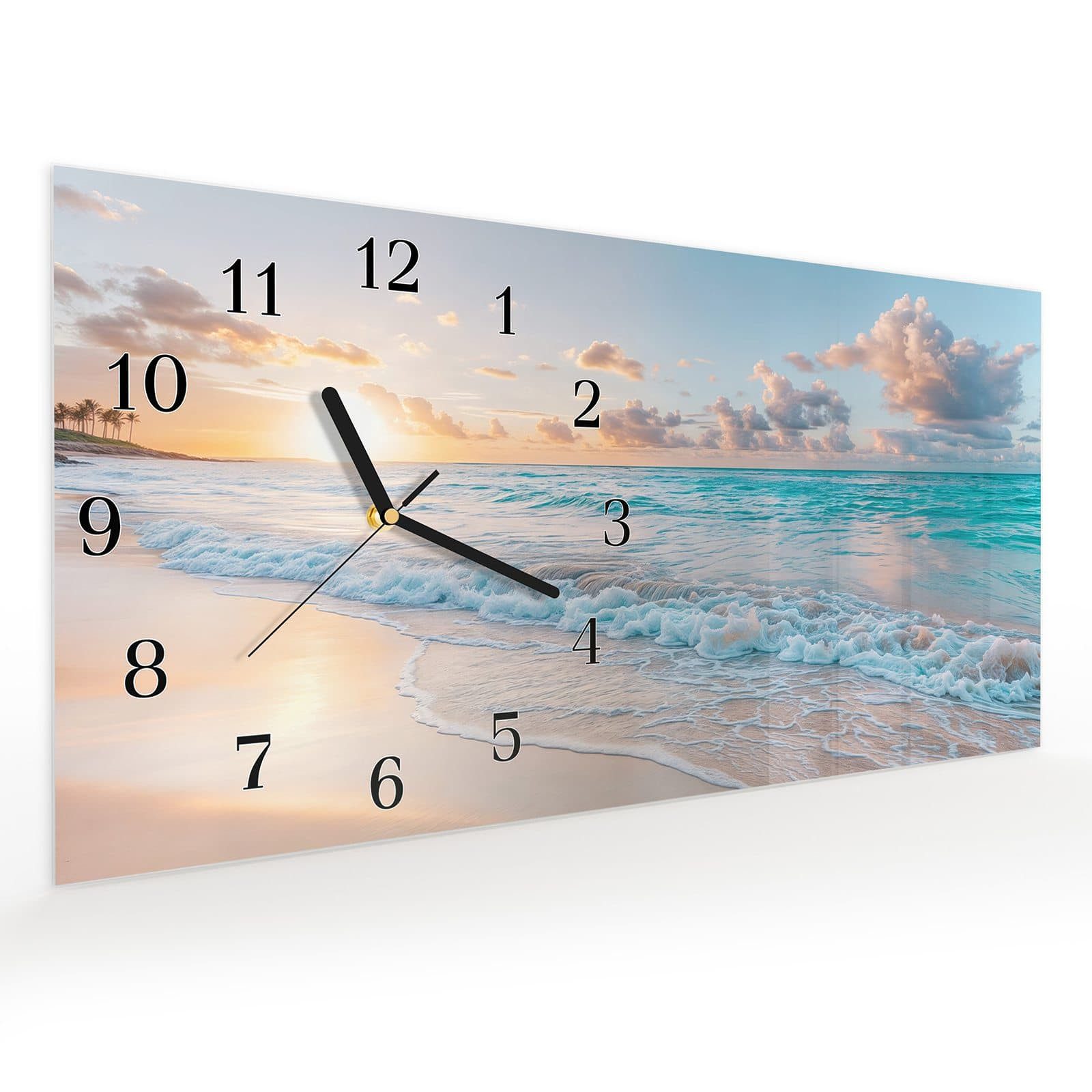 Primedeco Wanduhr Glasuhr Wandkunst Größe 60 x 30 cm mit Motiv Sonnenaufgan günstig online kaufen