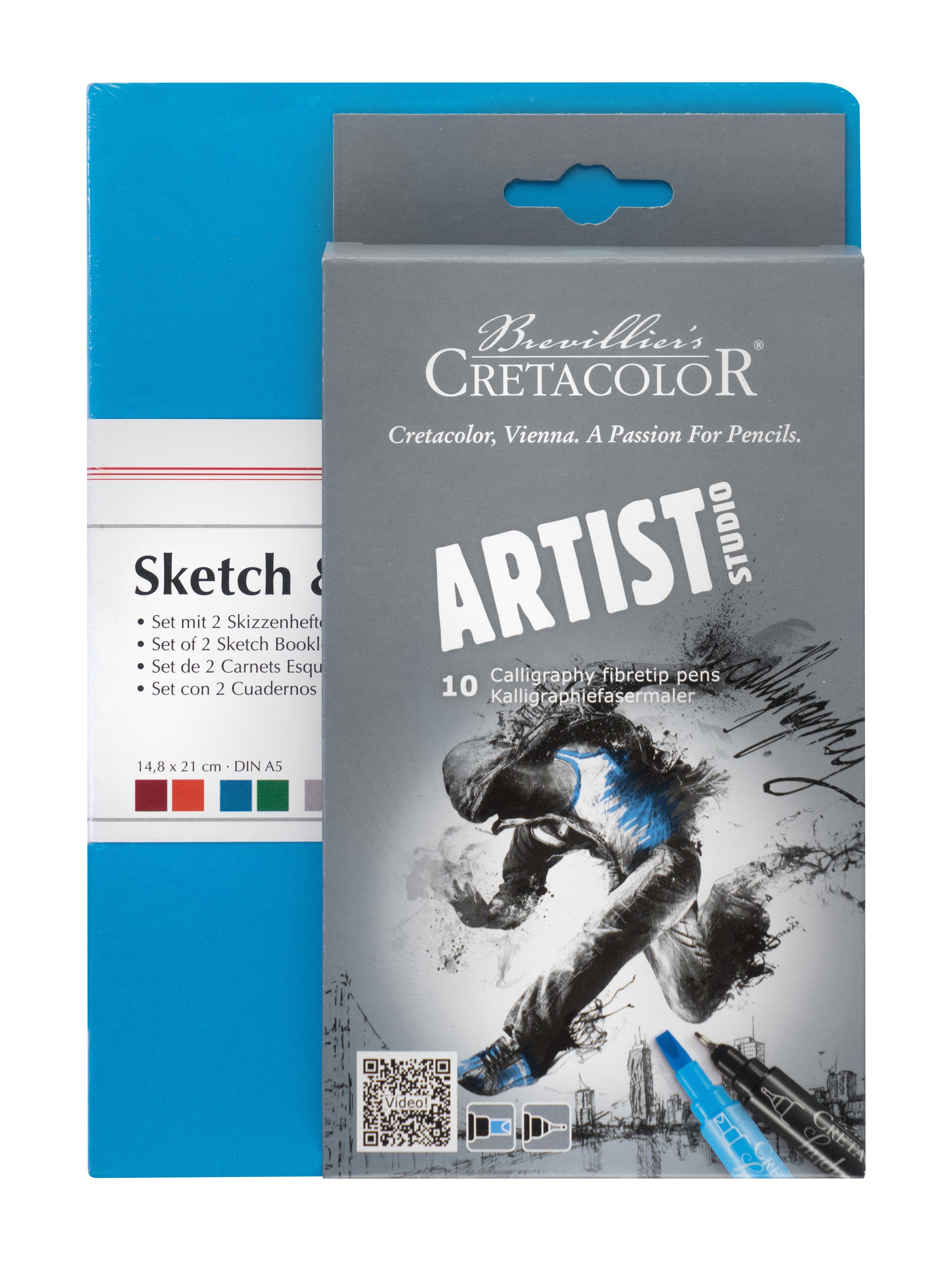 Brevilliers Cretacolor Künstlerstift 445 99, 'Sketch & Note' blau/grün + ASL Kalligraphiefasermaler, für Zeichnungen jeglicher Art - Made in Austria