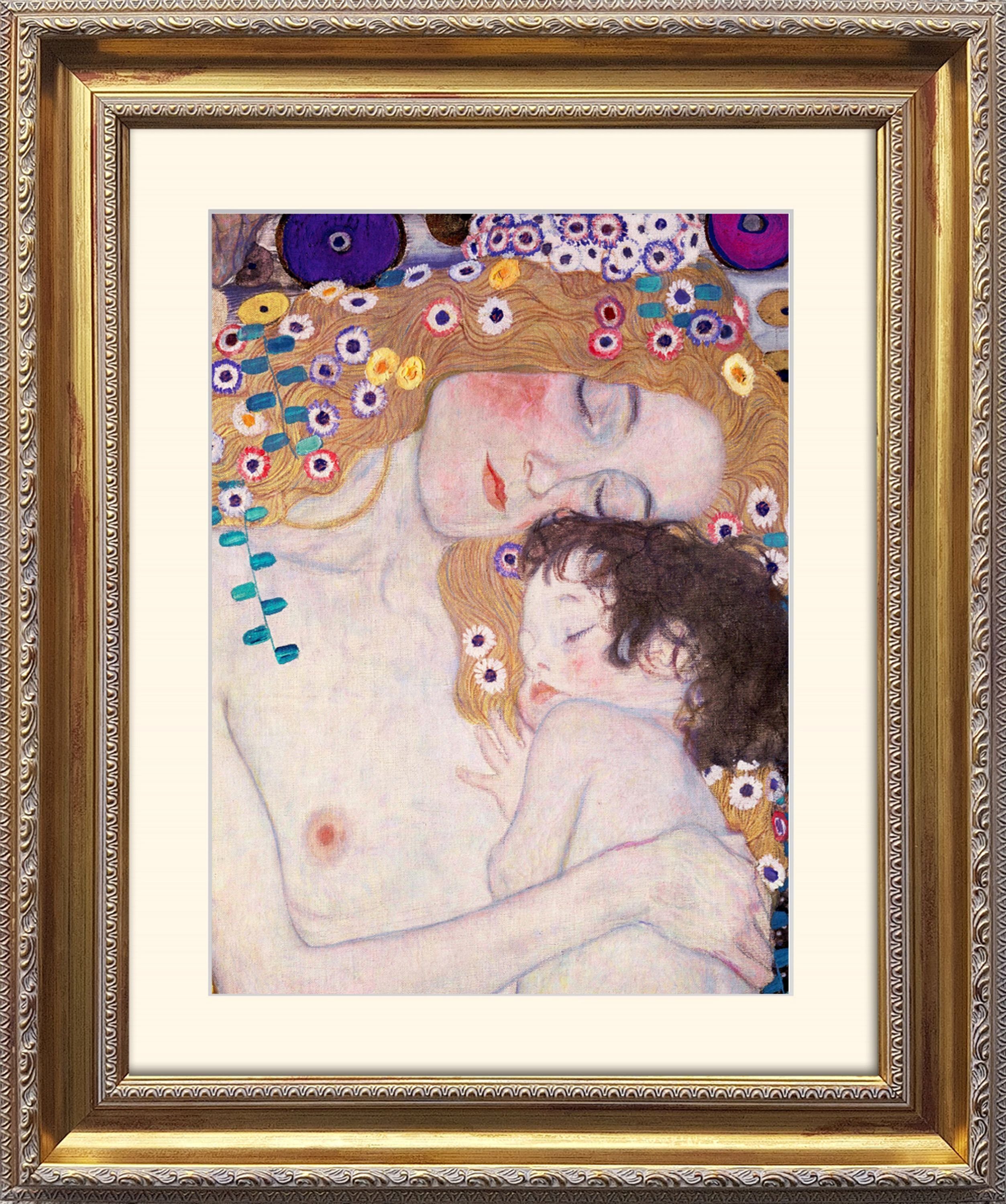 artissimo Bild mit Rahmen Klimt Bild mit Barock-Rahmen / Poster gerahmt 63x53cm / Wandbild, Gustav Klimt: Le tre eta della donna