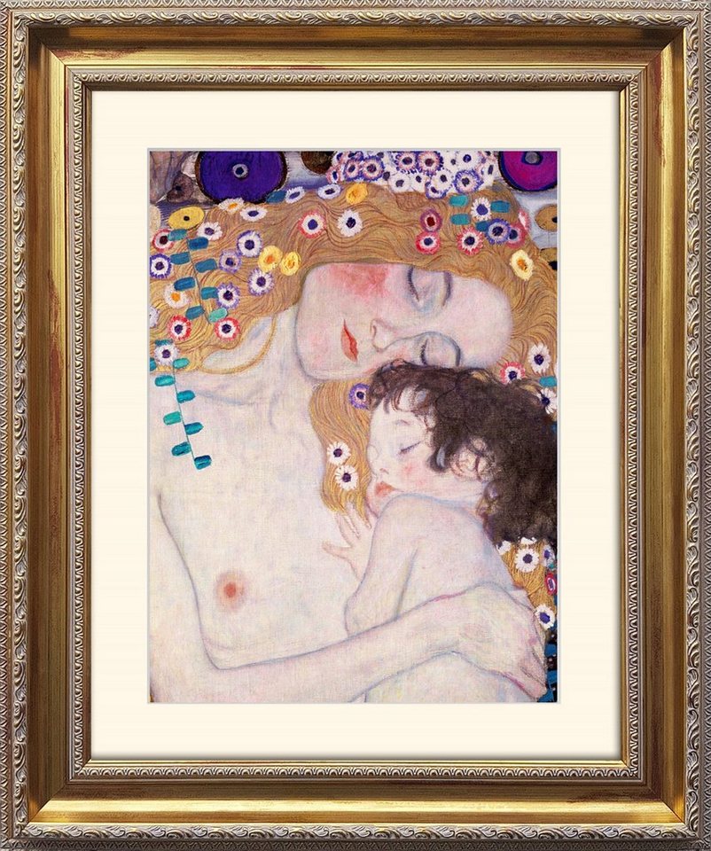 artissimo Bild mit Rahmen Klimt Bild mit Barock-Rahmen / Poster gerahmt  63x53cm / Wandbild, Gustav Klimt: Le tre eta della donna