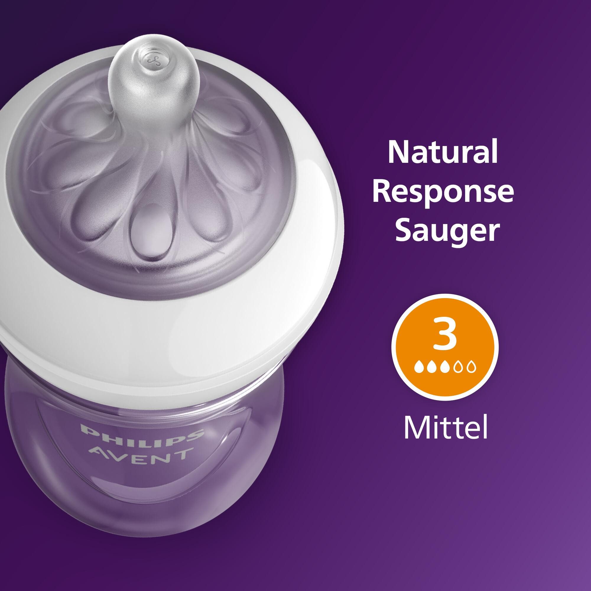 Philips AVENT Babyflasche Natural Response Babyflasche, mit AirFree Ventil, mittlere Durchflussrate
